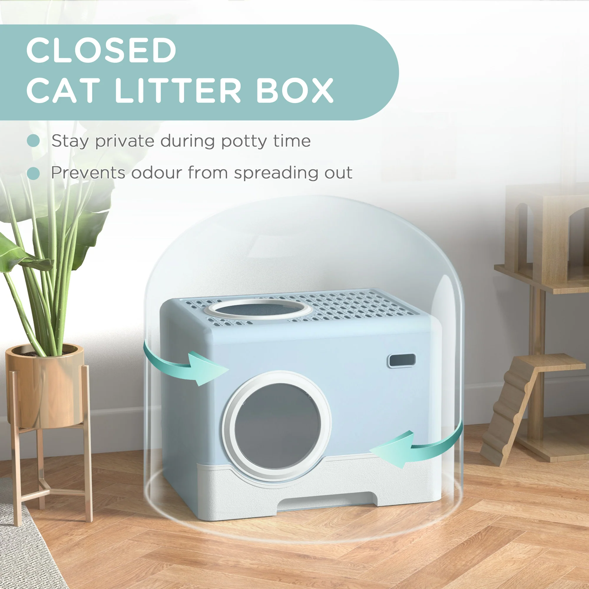 PawHut Enclosed Cat Litter Tray With Lid, Front Entry, Top Exit, Scoop - Image 7