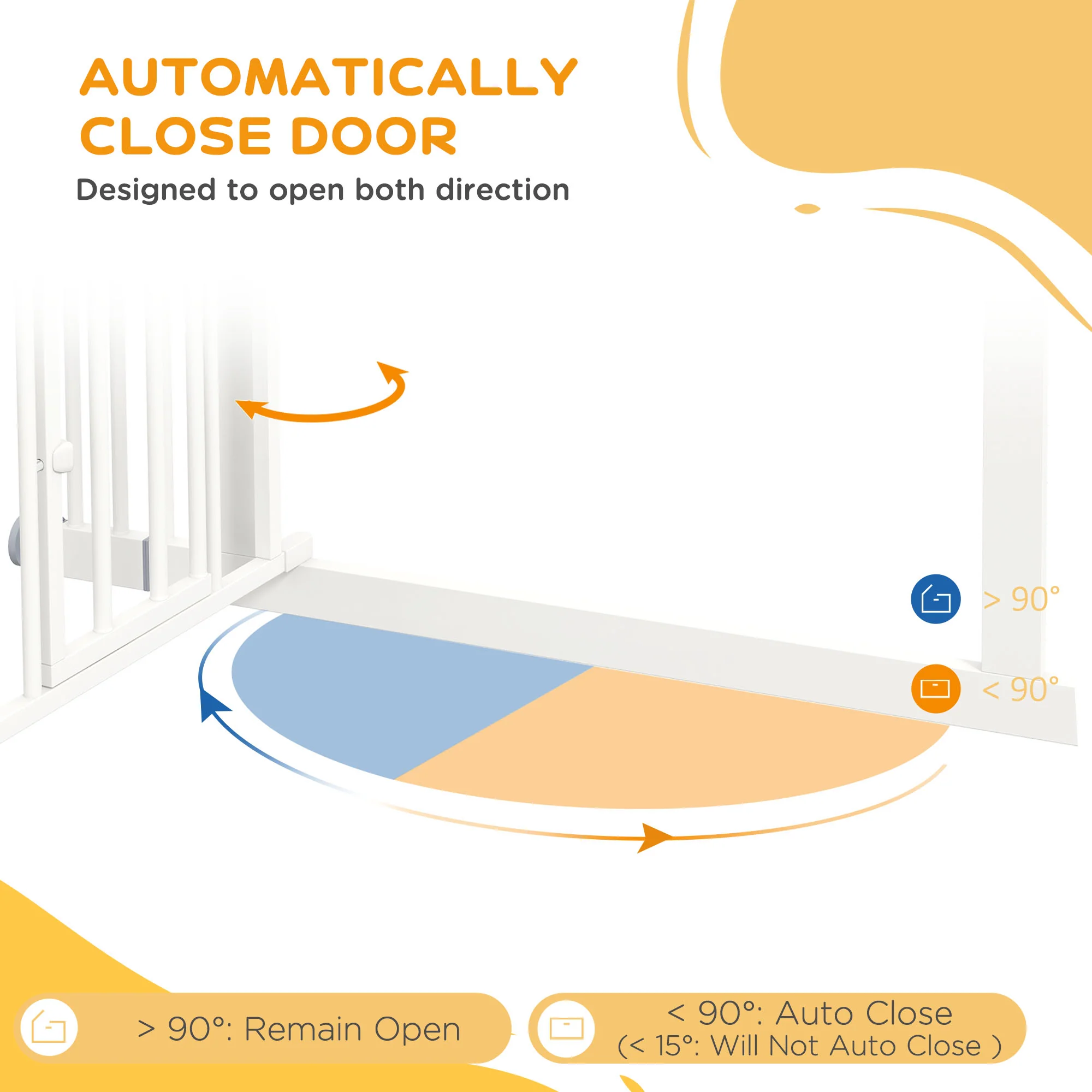 PawHut Extra Tall Dog Gate with Cat Door Auto Close for Stairs 74-101 cm Wide - Image 4