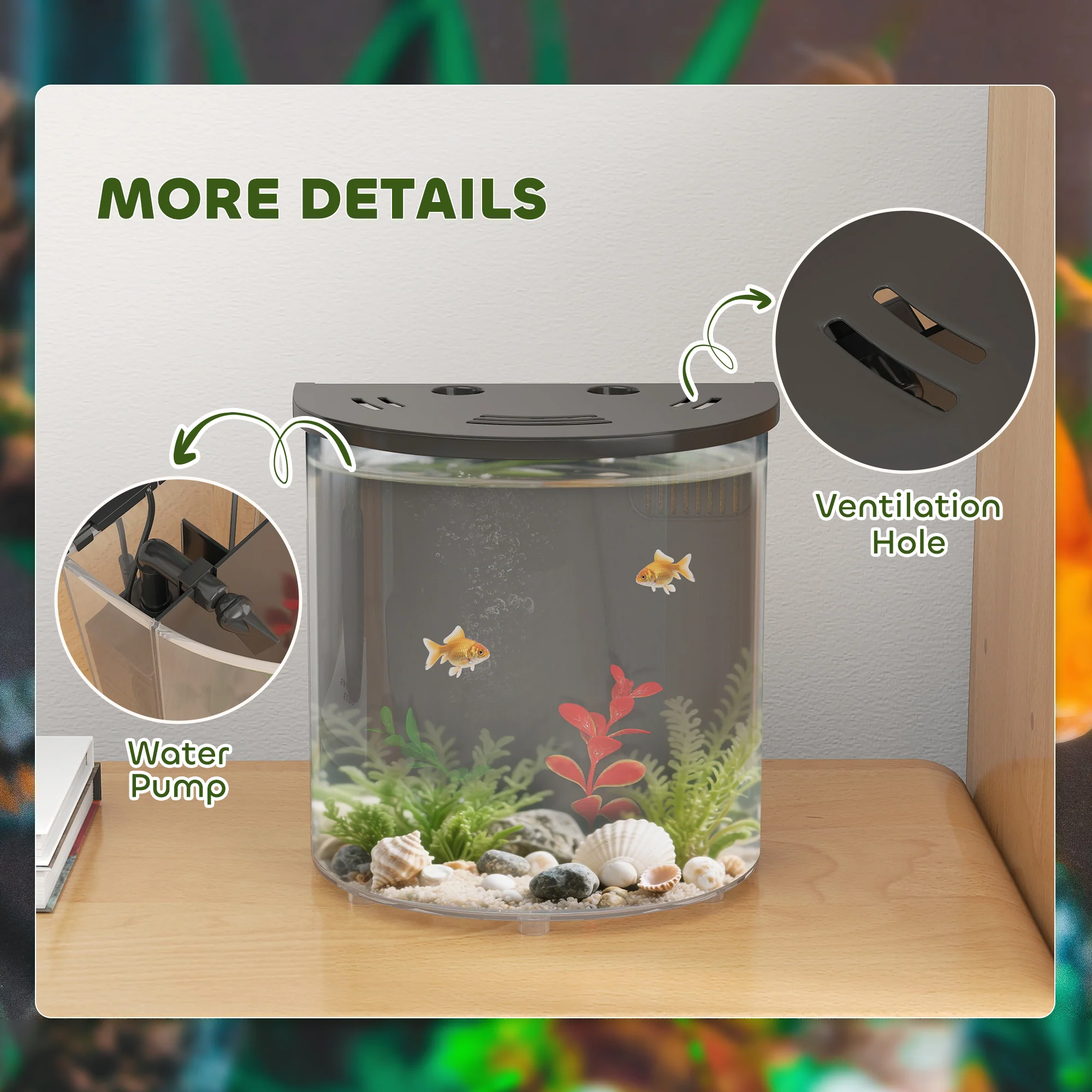 PawHut Fish Tank, 3L Nano Aquarium Starter Kit with Filter System, LED Light - Image 7