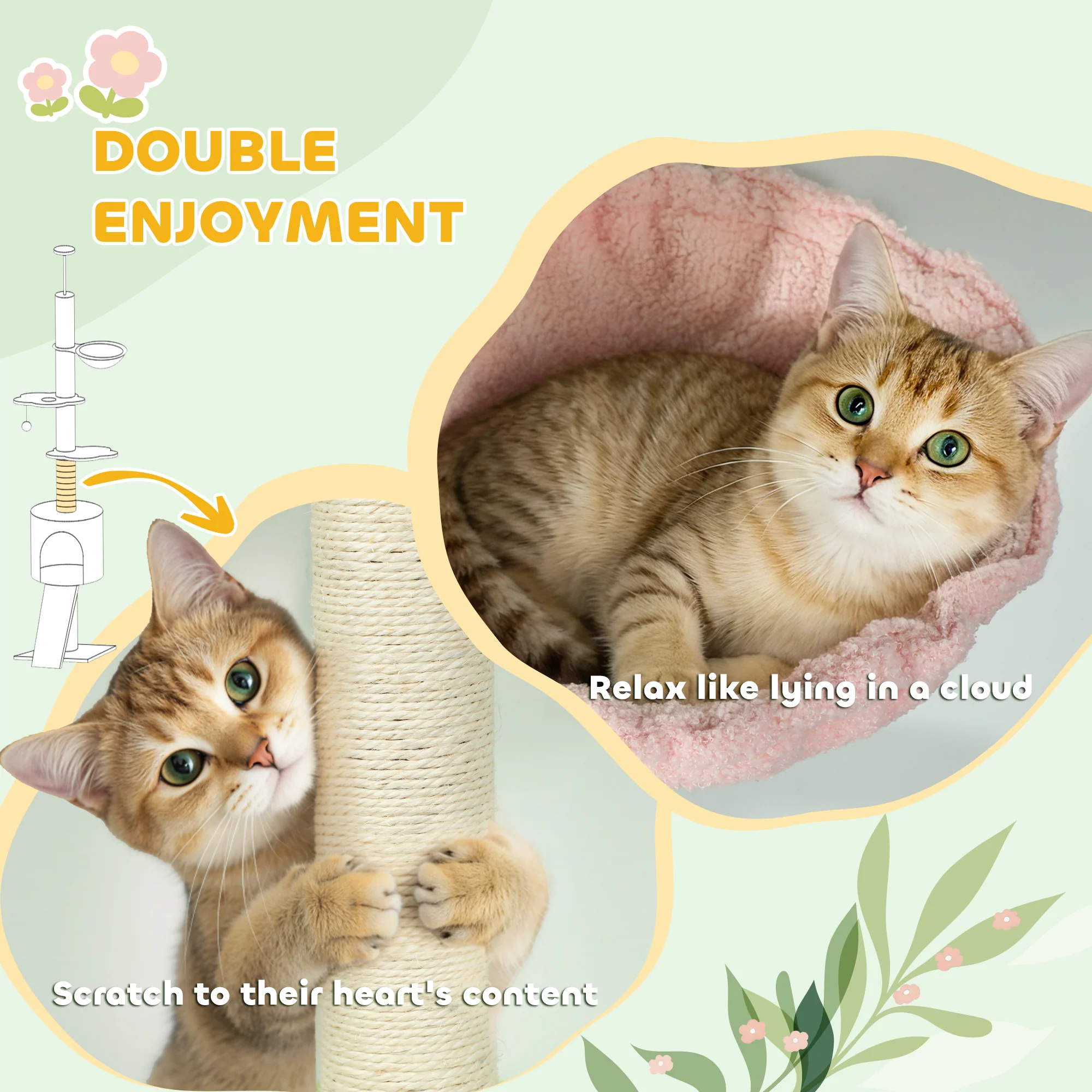 PawHut Floor To Ceiling Cat Tree Adjustable Height 220-240 Cm Cat Tower - Image 8