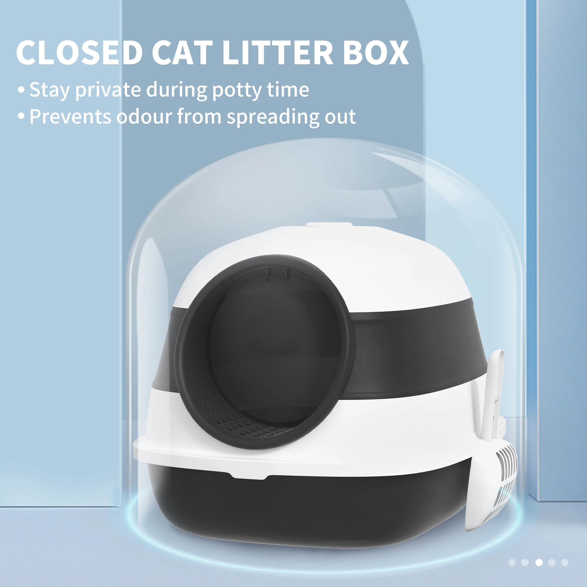 PawHut Foldable Cat Litter Tray Hooded Cat Litter Box W/ High Side, Black - Image 6