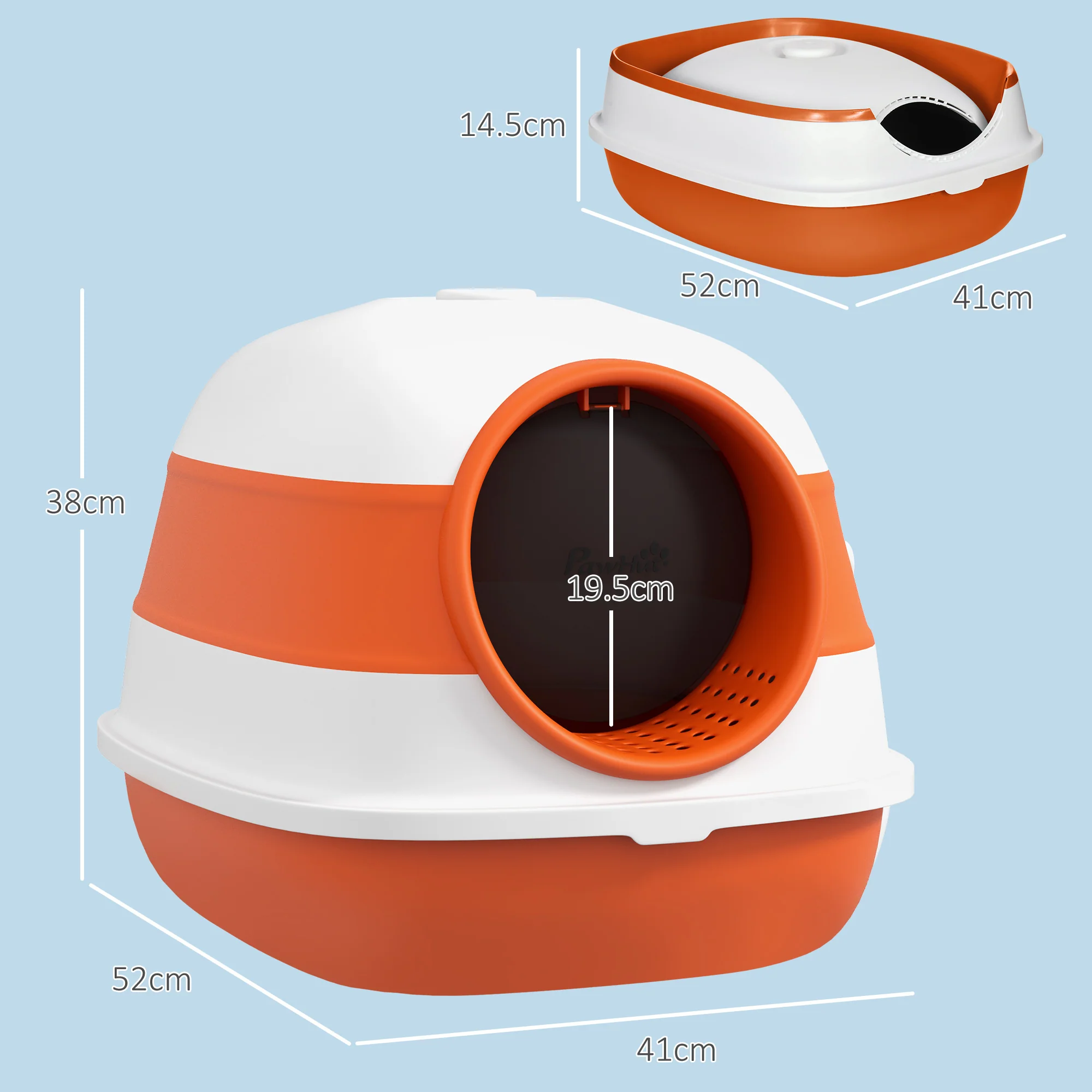 PawHut Foldable Cat Litter Tray Hooded Cat Litter Box W/ High Side, Orange - Image 5