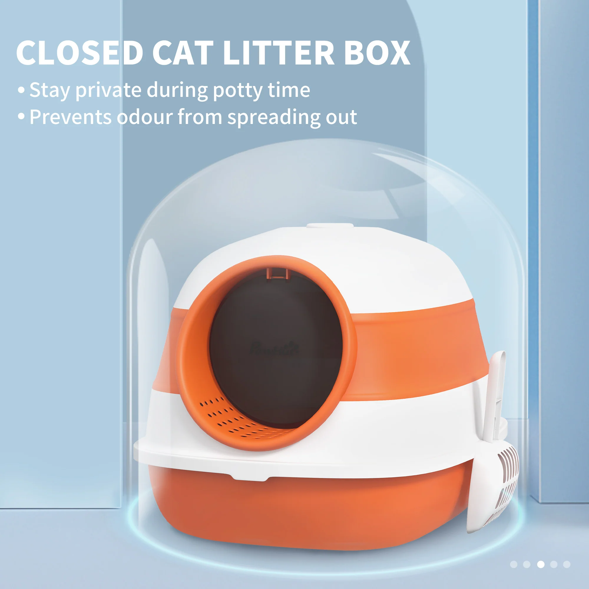 PawHut Foldable Cat Litter Tray Hooded Cat Litter Box W/ High Side, Orange - Image 6