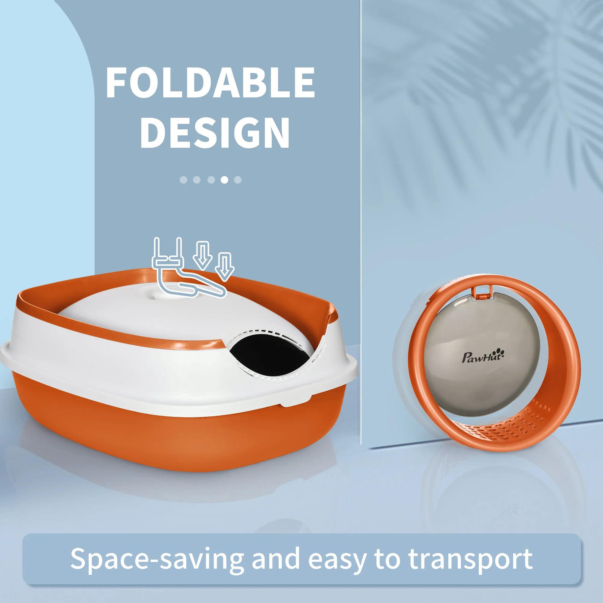 PawHut Foldable Cat Litter Tray Hooded Cat Litter Box W/ High Side, Orange - Image 7