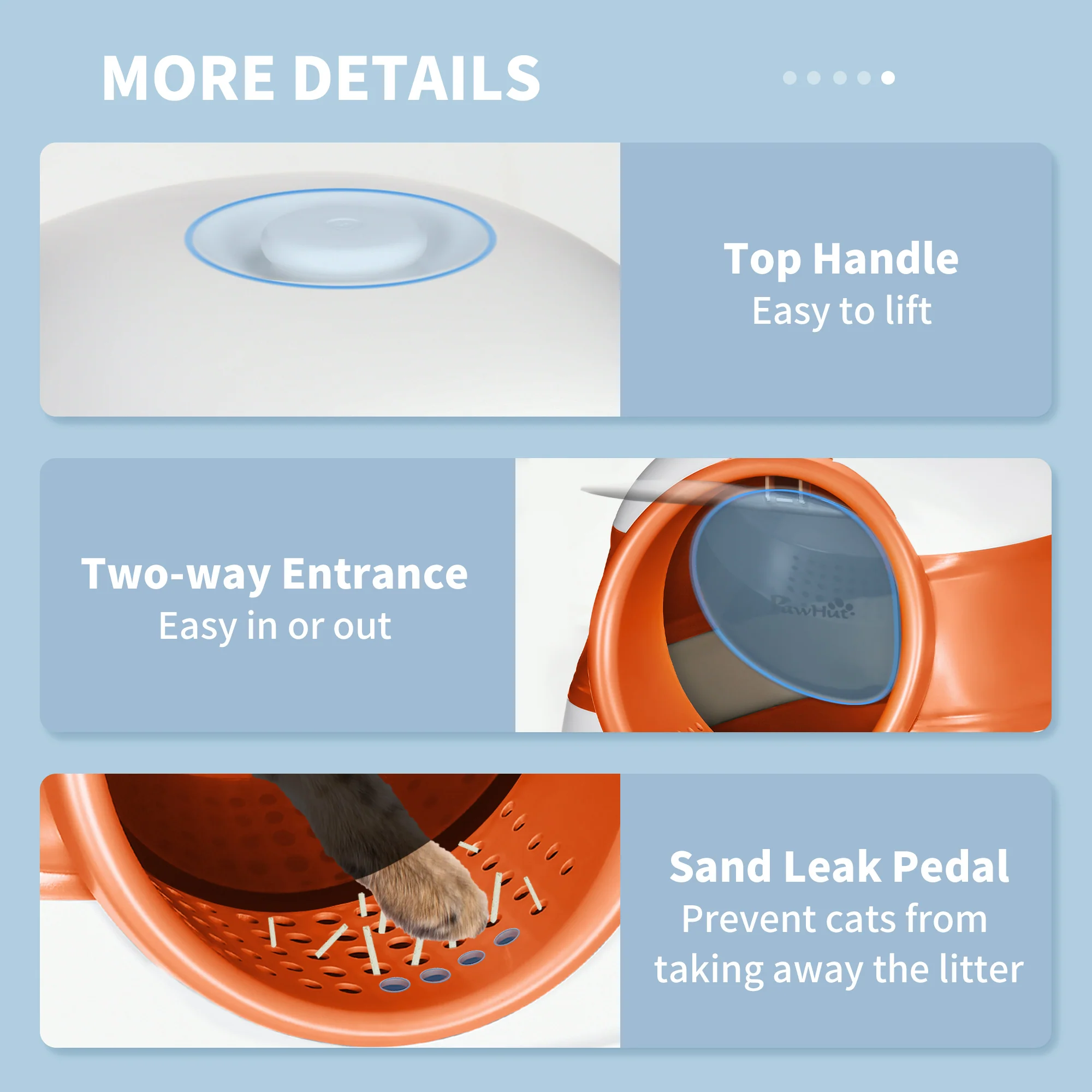 PawHut Foldable Cat Litter Tray Hooded Cat Litter Box W/ High Side, Orange - Image 8