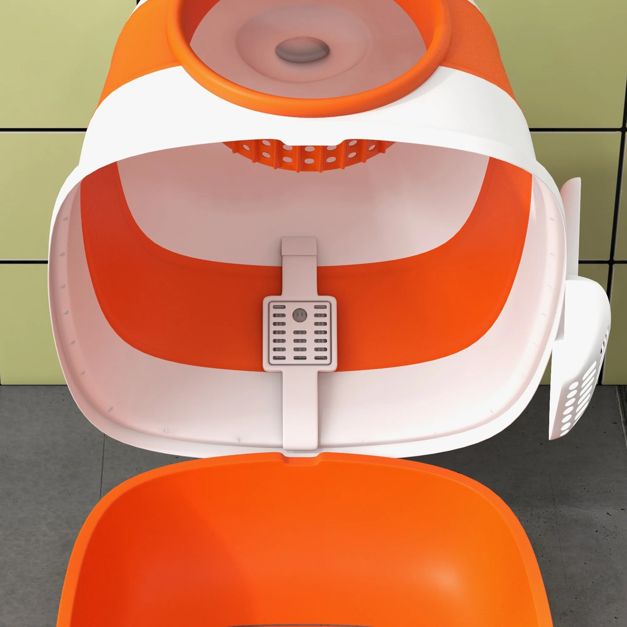 PawHut Foldable Cat Litter Tray Hooded Cat Litter Box W/ High Side, Orange - Image 9