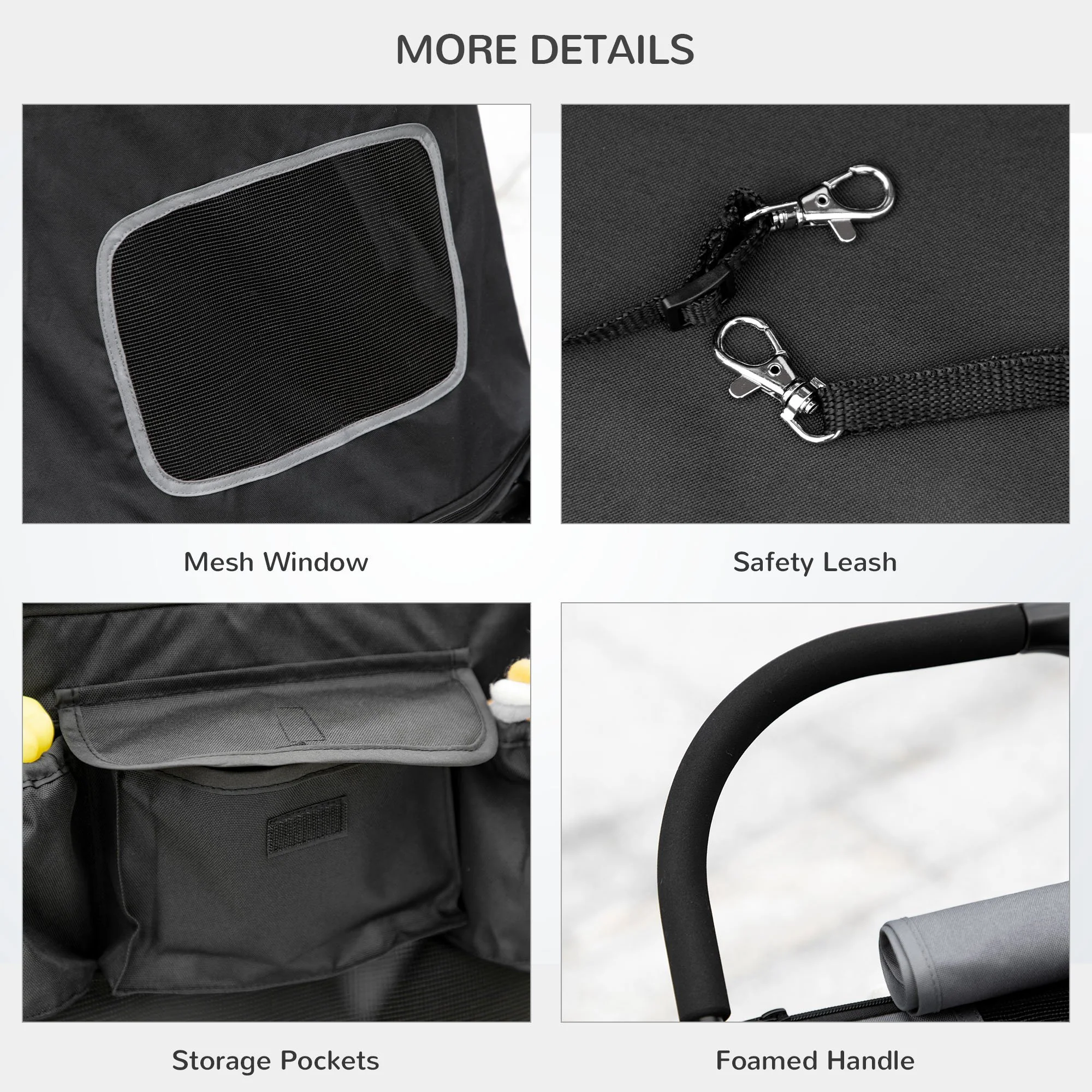 PawHut Foldable Dog Carriage W/ Universal Wheels, Shock Absorber - Black - Image 6