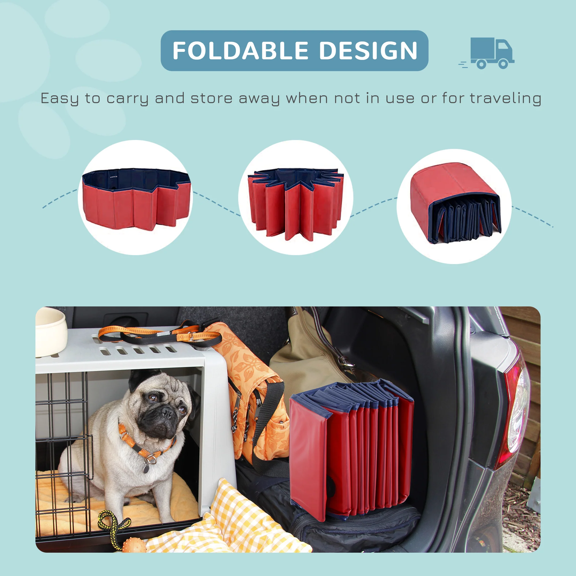 PawHut Foldable Dog Paddling Pool Pet Cat Swimming Pool Indoor/Outdoor Collapsible Summer Bathing Tub Shower Tub Puppy Washer (120 × 30H Cm, Red) - Image 4
