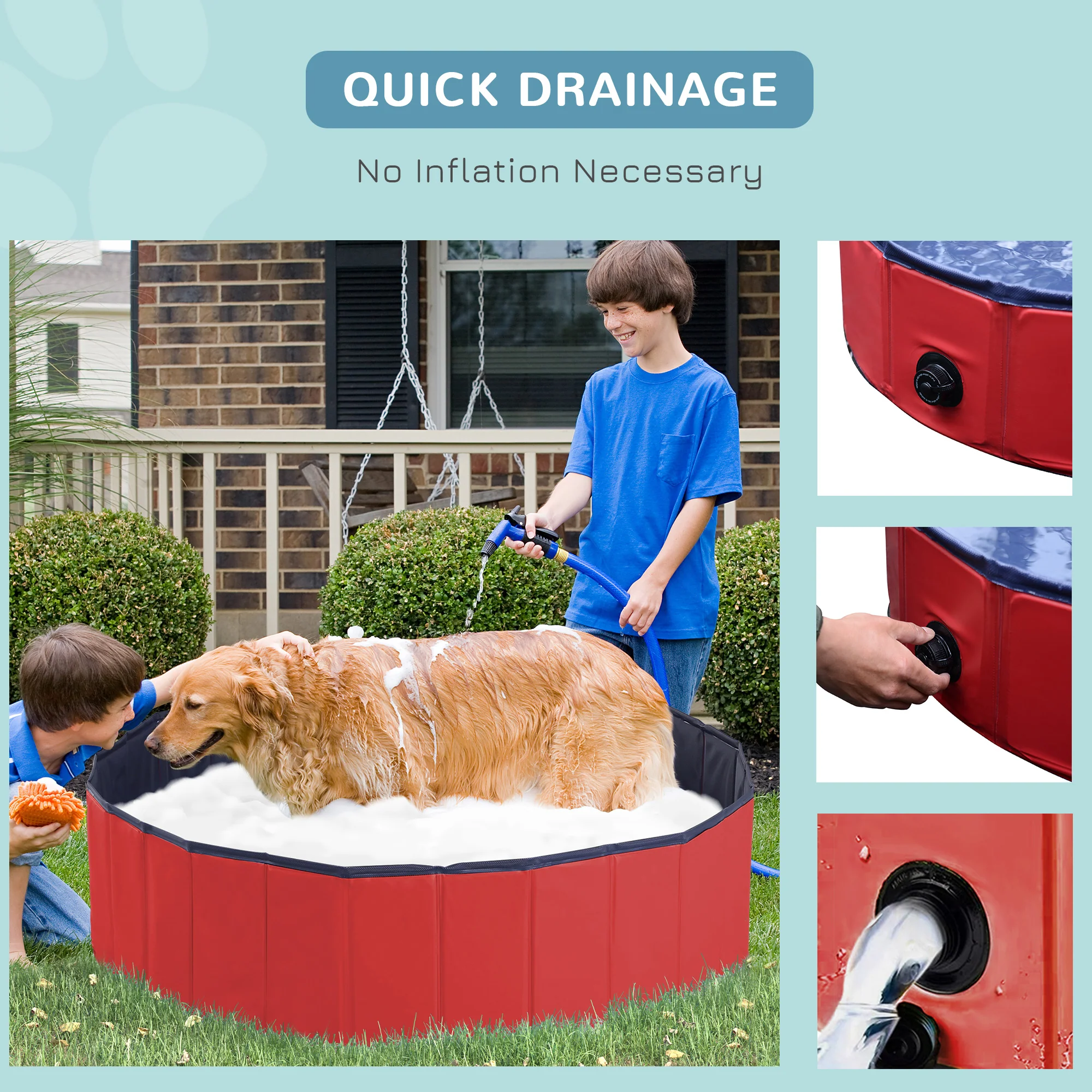 PawHut Foldable Dog Paddling Pool Pet Cat Swimming Pool Indoor/Outdoor Collapsible Summer Bathing Tub Shower Tub Puppy Washer (120 × 30H Cm, Red) - Image 6