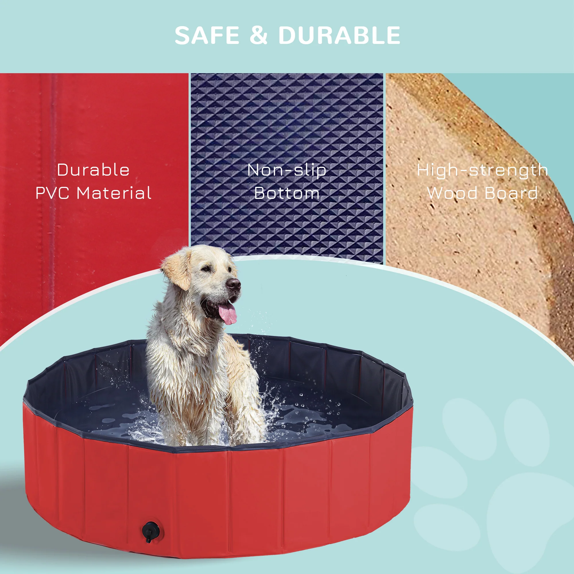 PawHut Foldable Dog Paddling Pool Pet Cat Swimming Pool Indoor/Outdoor Collapsible Summer Bathing Tub Shower Tub Puppy Washer (120 × 30H Cm, Red) - Image 7