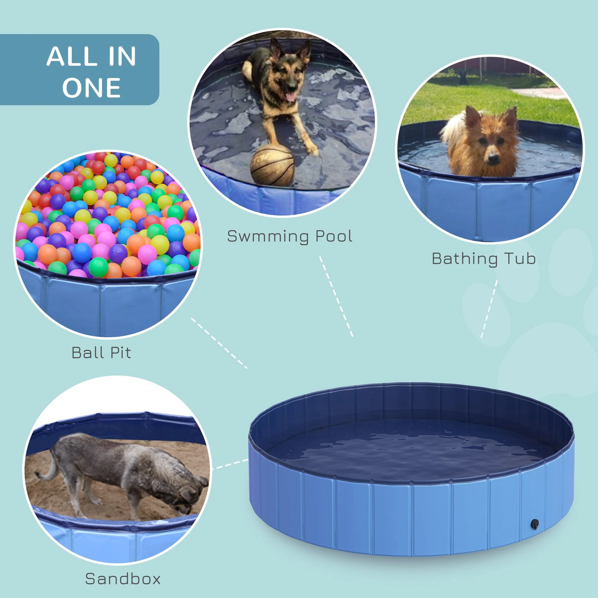 PawHut Foldable Dog Paddling Pool Pet Cat Swimming Pool Indoor/Outdoor Collapsible Summer Bathing Tub Shower Tub Puppy Washer (140 X 30H (cm), Blue) - Image 3
