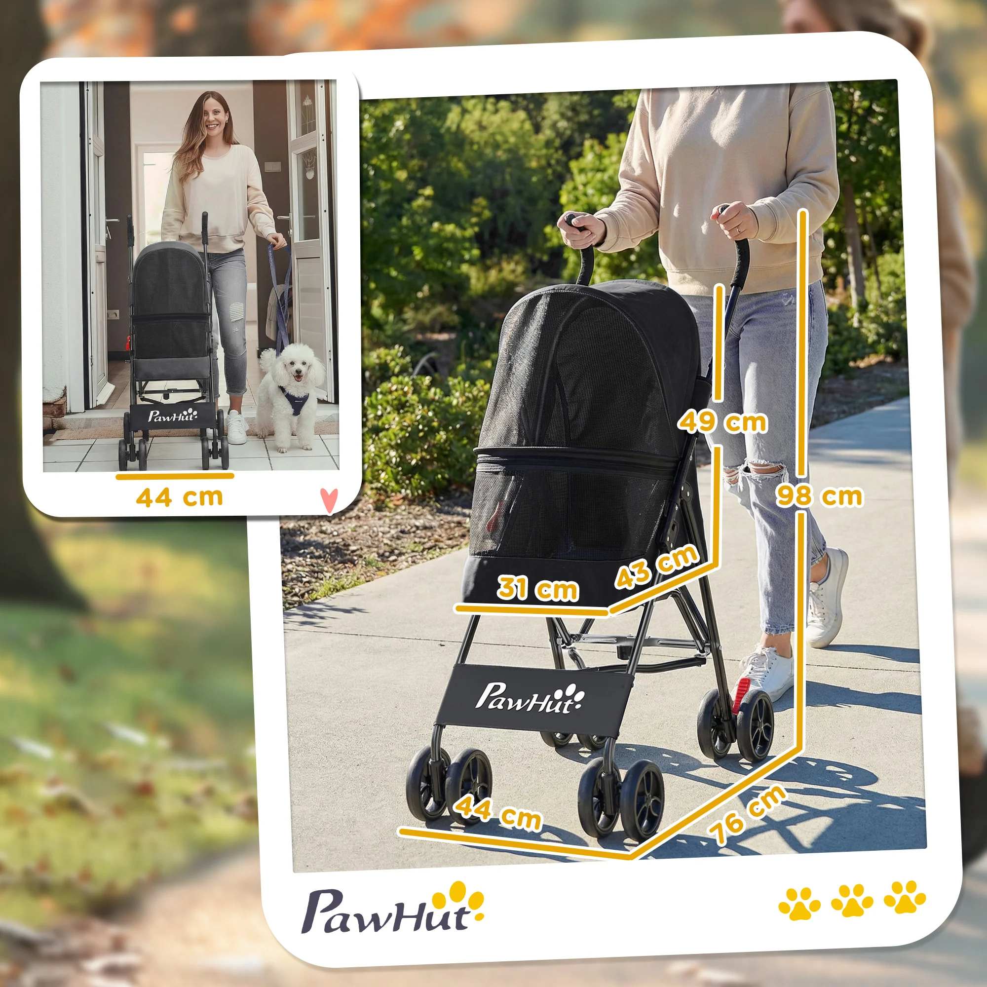 PawHut Foldable Dog Stroller with Mesh Windows for Mini Dogs, Black - Image 5