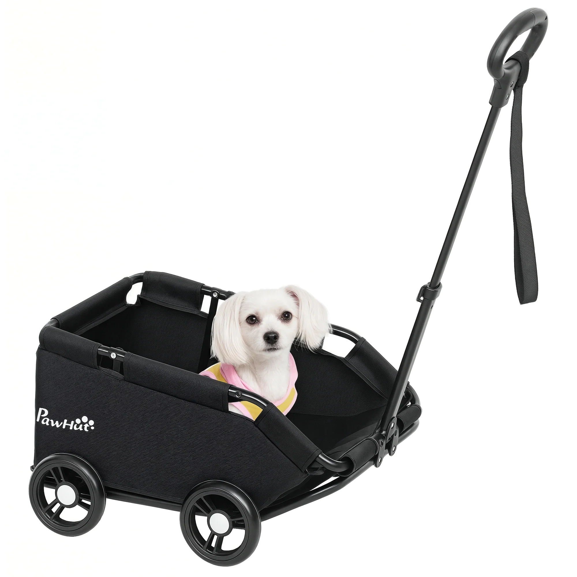 PawHut Foldable Dog Stroller With Safety Straps, Storage Bag, Black