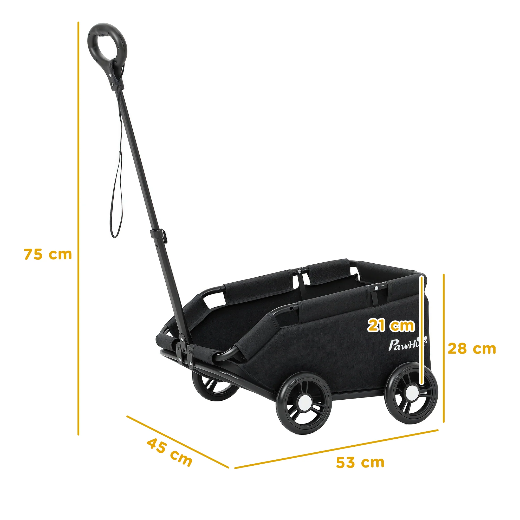 PawHut Foldable Dog Stroller With Safety Straps, Storage Bag, Black - Image 5