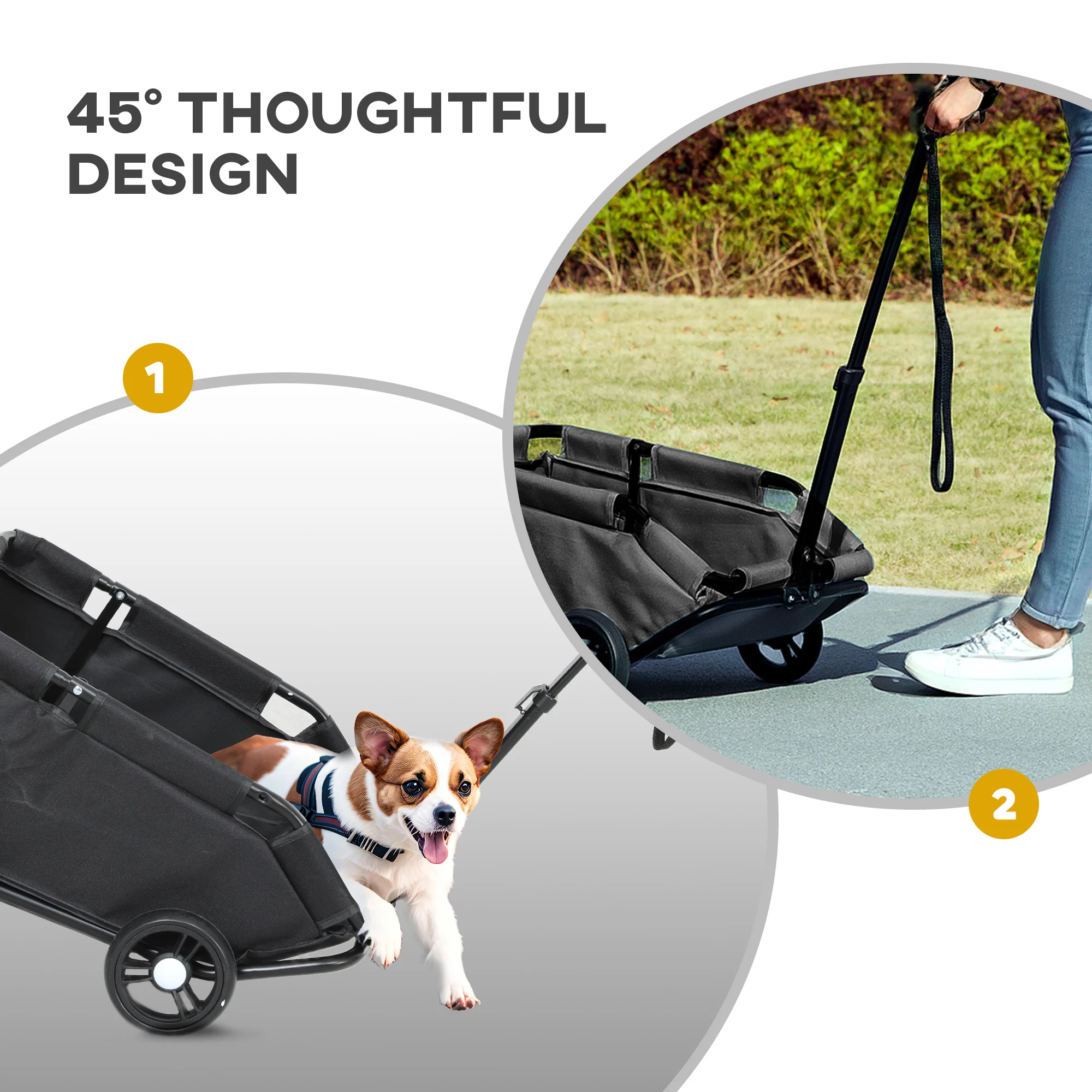 PawHut Foldable Dog Stroller With Safety Straps, Storage Bag, Black - Image 6
