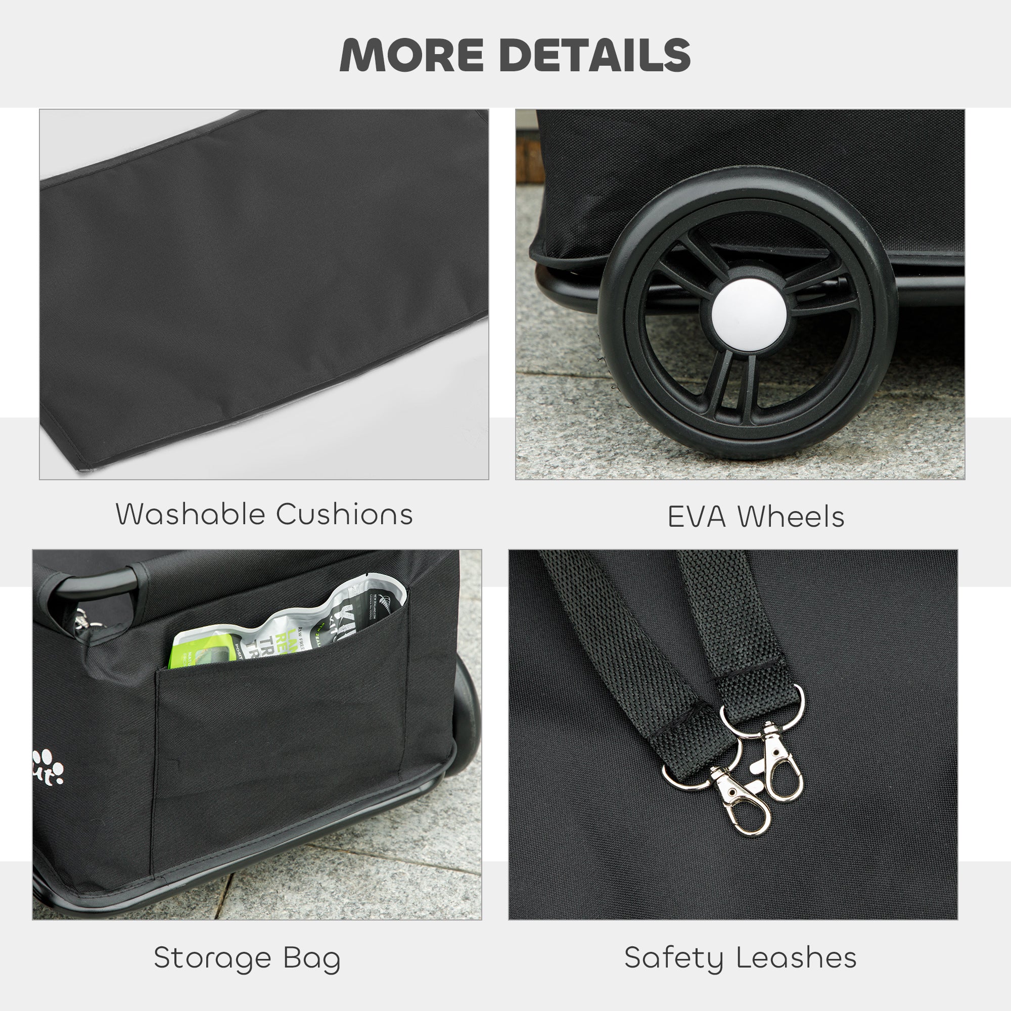 PawHut Foldable Dog Stroller With Safety Straps, Storage Bag, Black - Image 7
