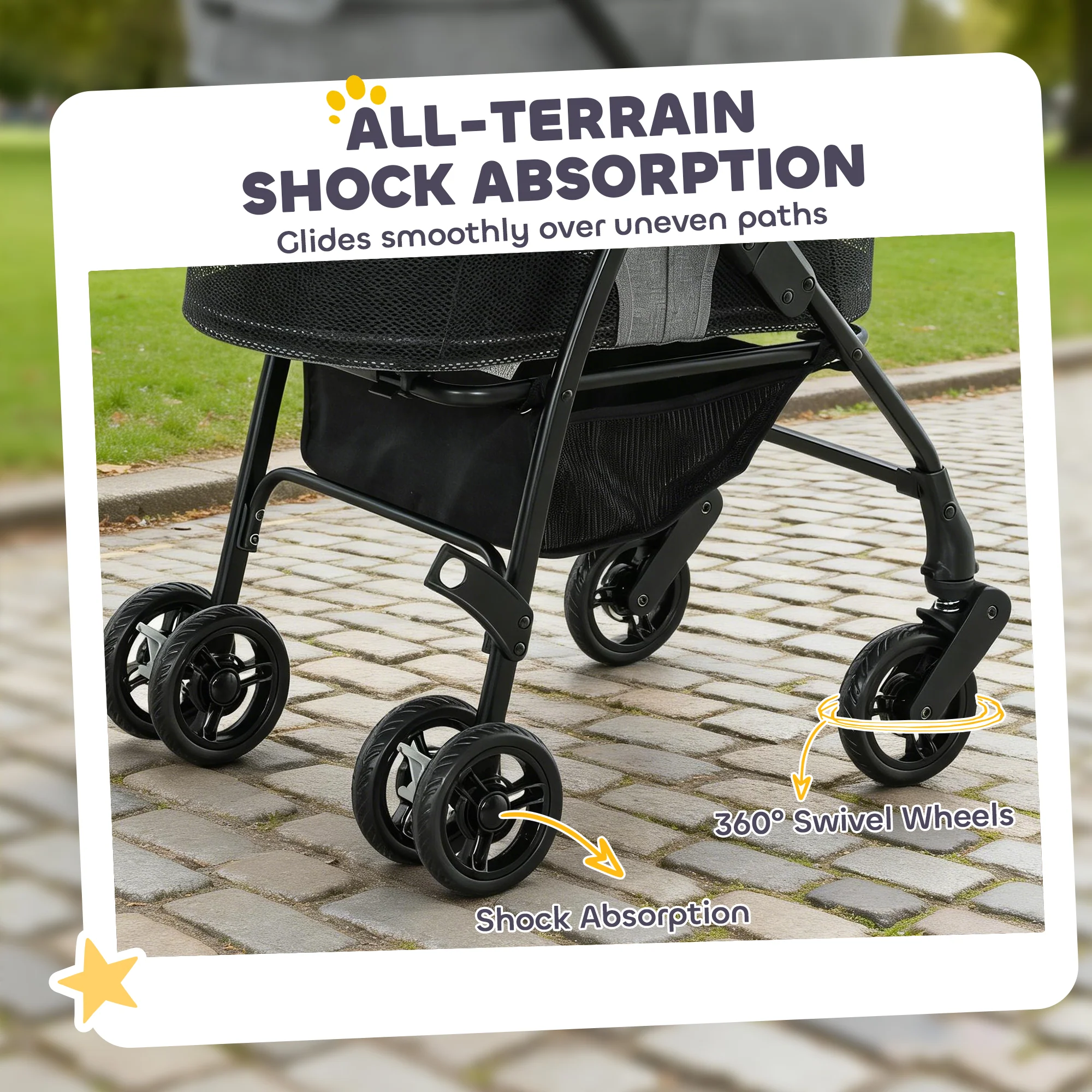 PawHut Foldable Pet Stroller, Dog Cat Stroller with Detachable Carrier - Image 4