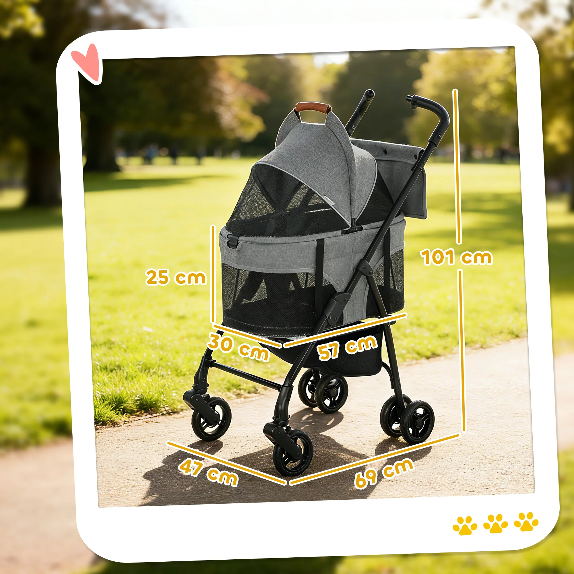 PawHut Foldable Pet Stroller, Dog Cat Stroller with Detachable Carrier - Image 5
