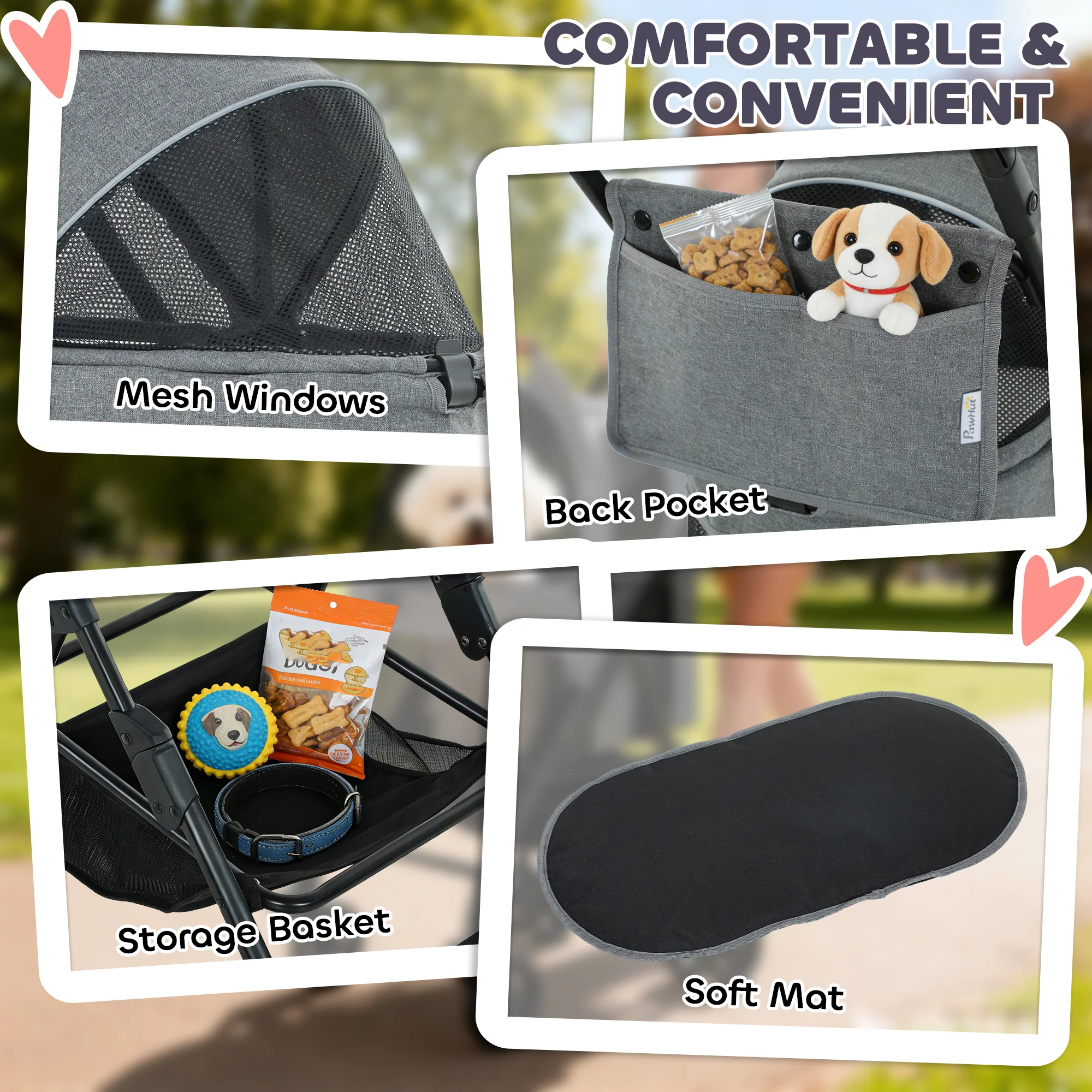 PawHut Foldable Pet Stroller, Dog Cat Stroller with Detachable Carrier - Image 8