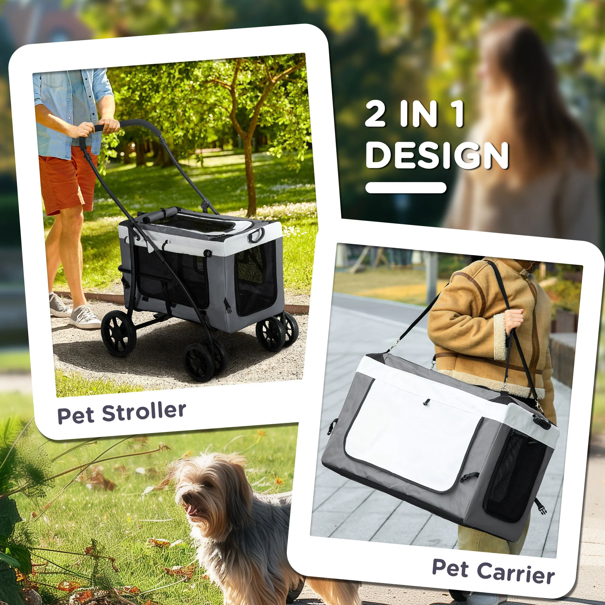 PawHut Foldable Pet Stroller W/ Detachable Carrier, Soft Padding - Image 4