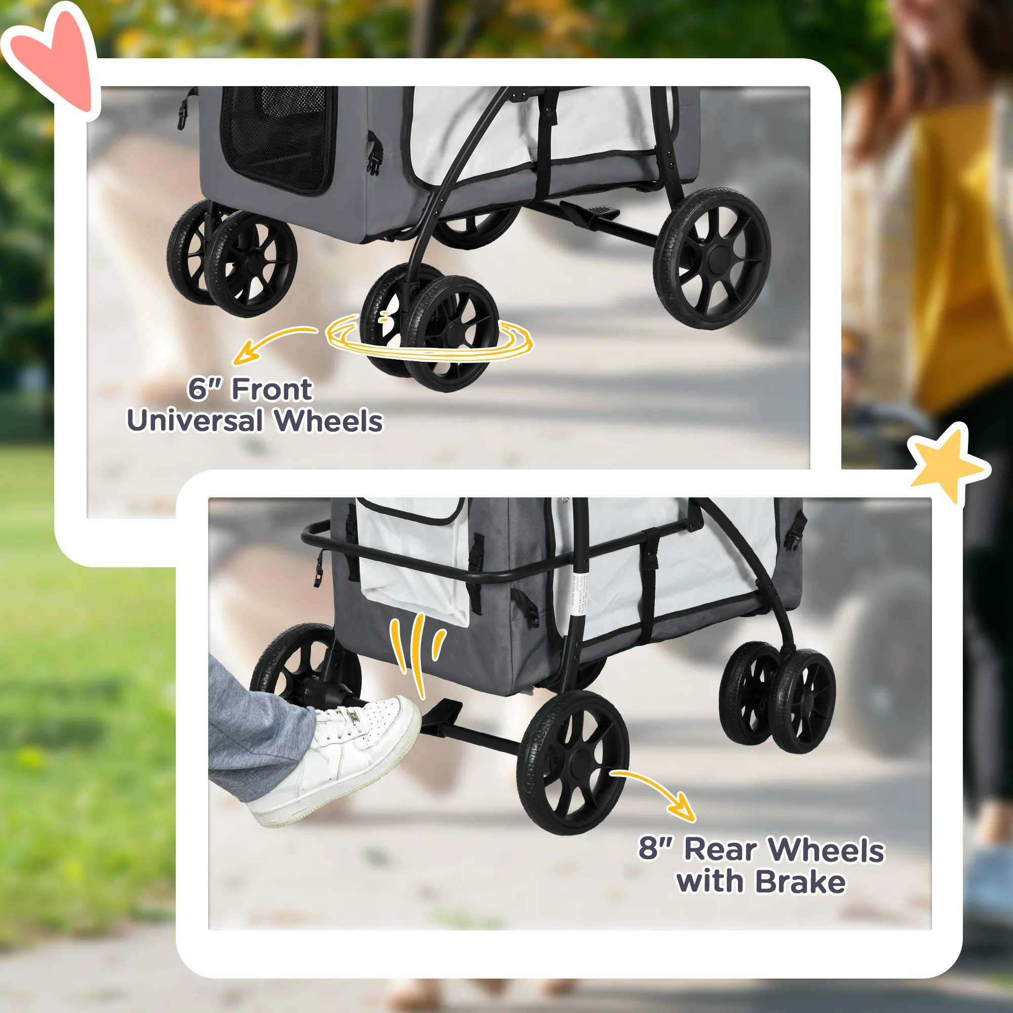 PawHut Foldable Pet Stroller W/ Detachable Carrier, Soft Padding - Image 7