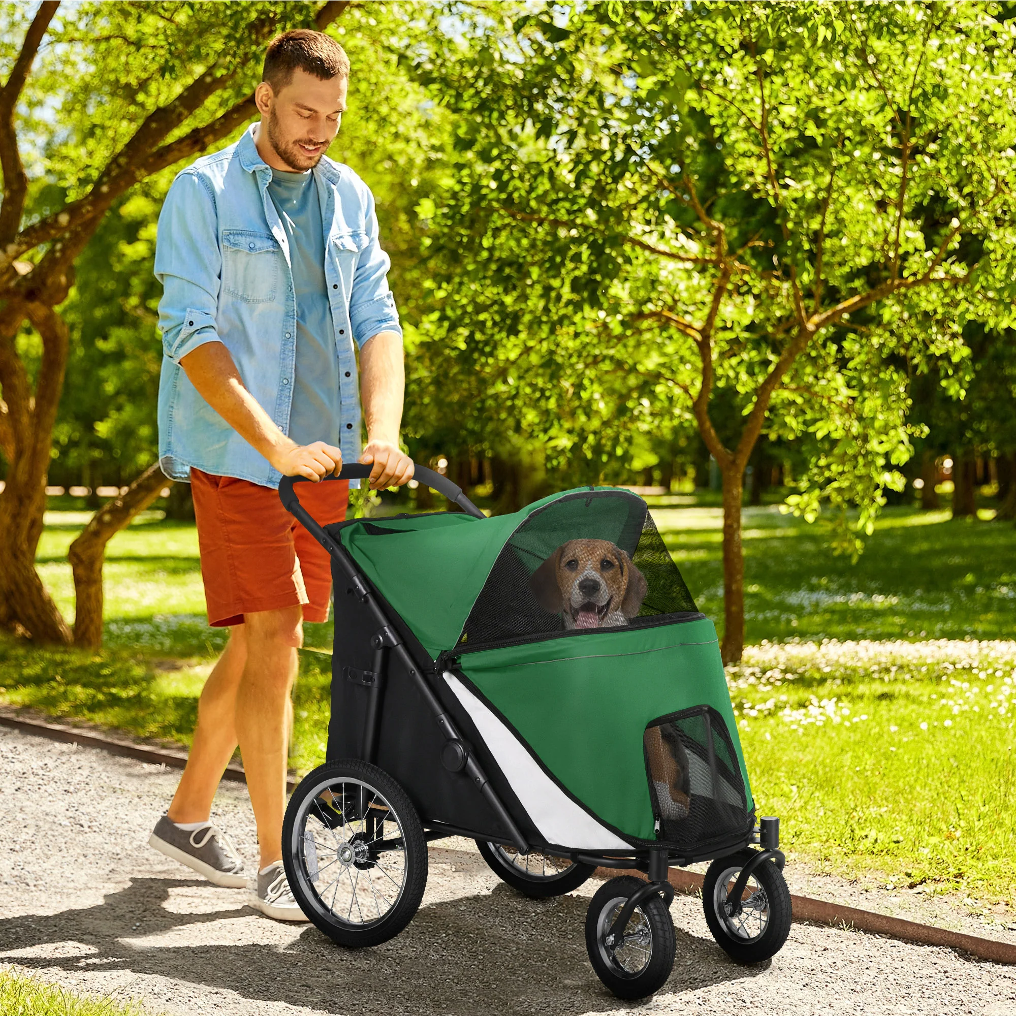 PawHut Foldable Pet Stroller With Cushion, For M, L Dogs - Image 11