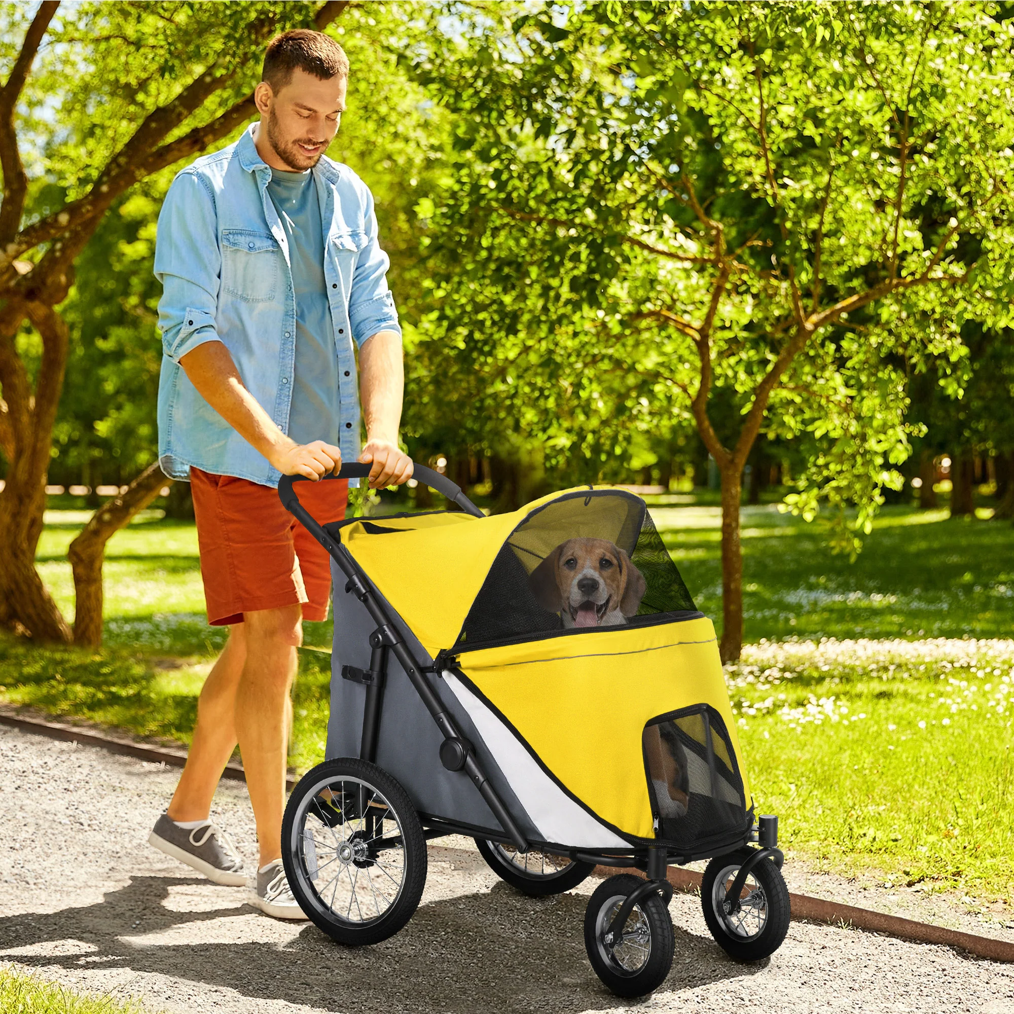 PawHut Foldable Pet Stroller With Cushion, For M, L Dogs - Image 20