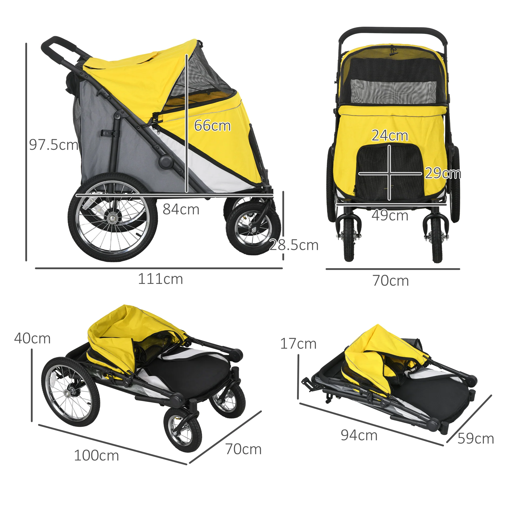 PawHut Foldable Pet Stroller With Cushion, For M, L Dogs - Image 23