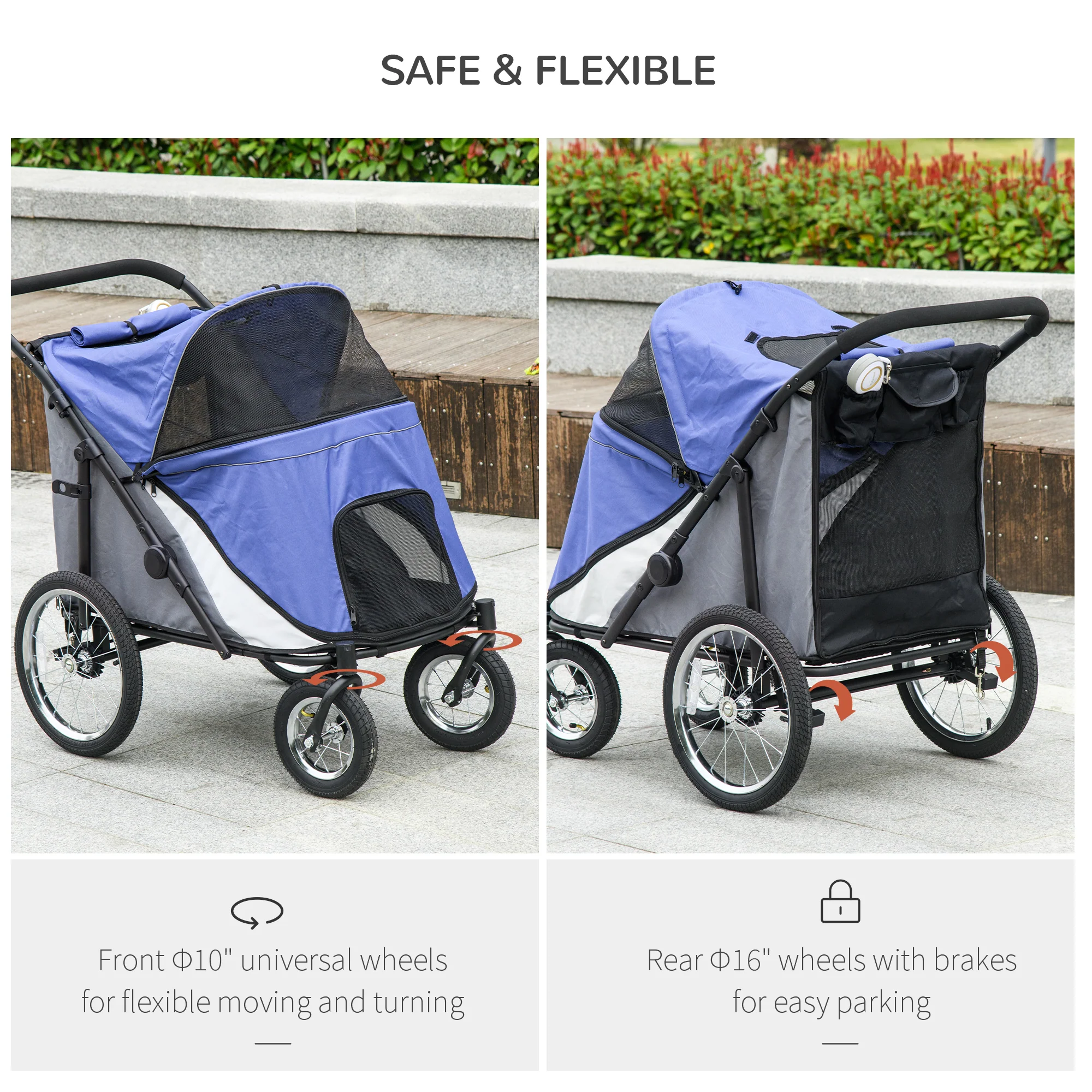 PawHut Foldable Pet Stroller With Cushion, For M, L Dogs - Image 4