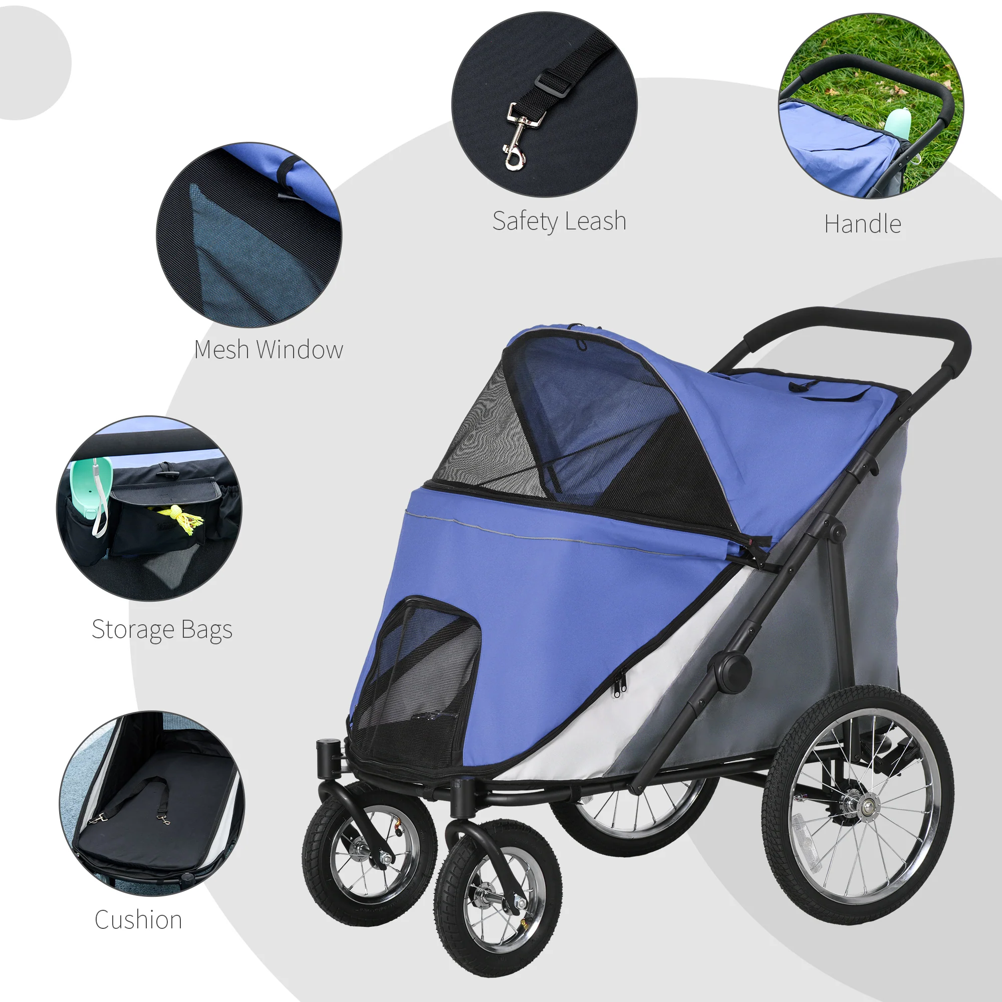 PawHut Foldable Pet Stroller With Cushion, For M, L Dogs - Image 6