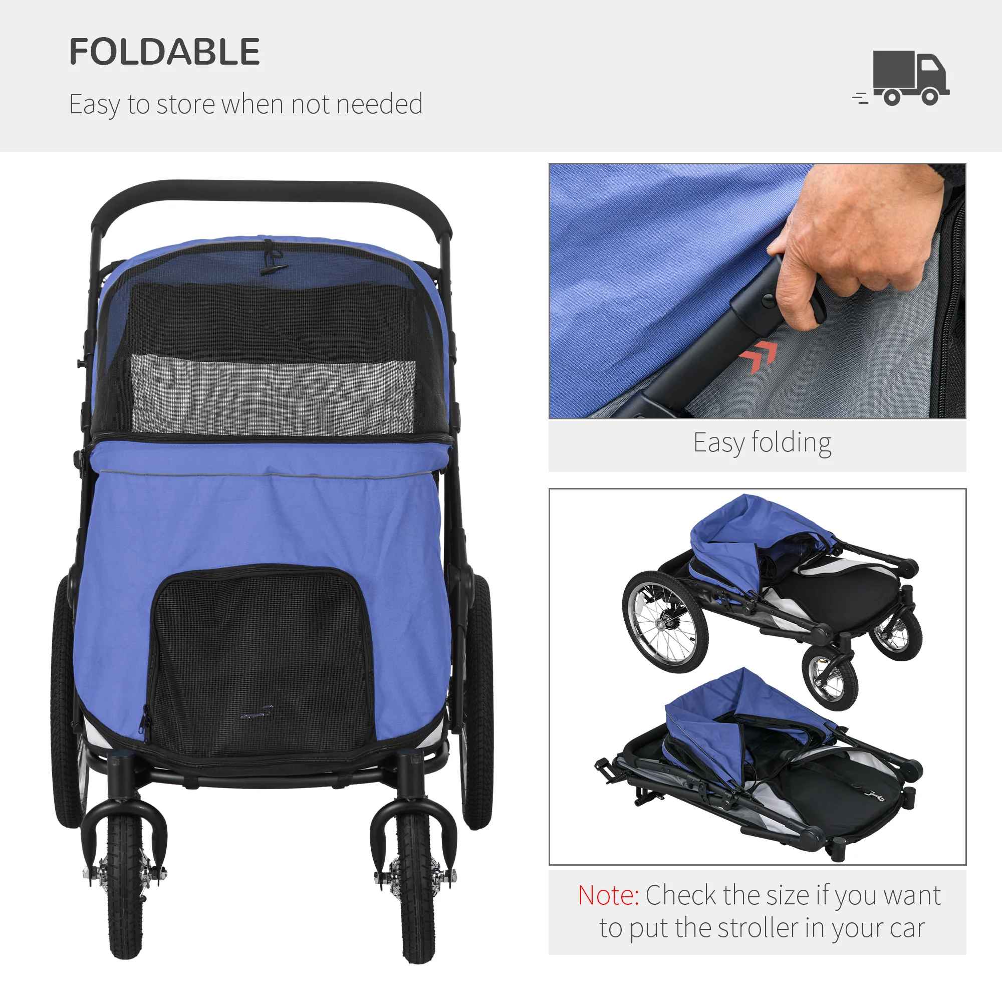 PawHut Foldable Pet Stroller With Cushion, For M, L Dogs - Image 7