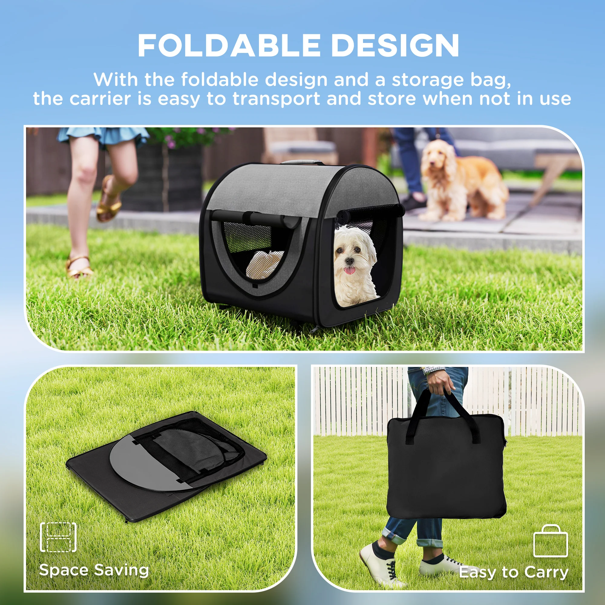 PawHut Folding Fabric Soft Pet Crate Dog Cat Travel Carrier Cage - Image 3