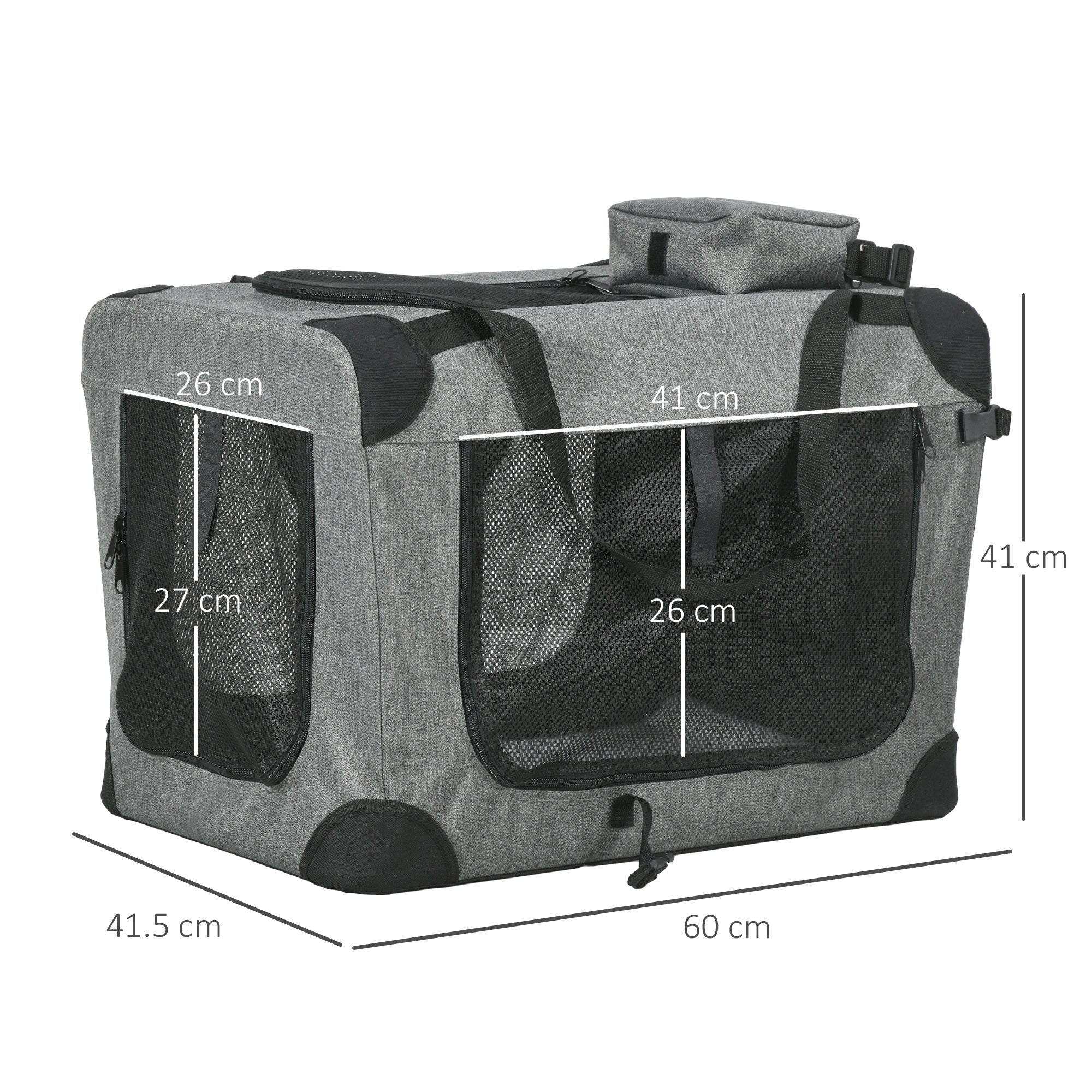 PawHut Folding Pet Carrier Bag House W/ Cushion Storage, Grey 60x41.5x41cm - Image 5