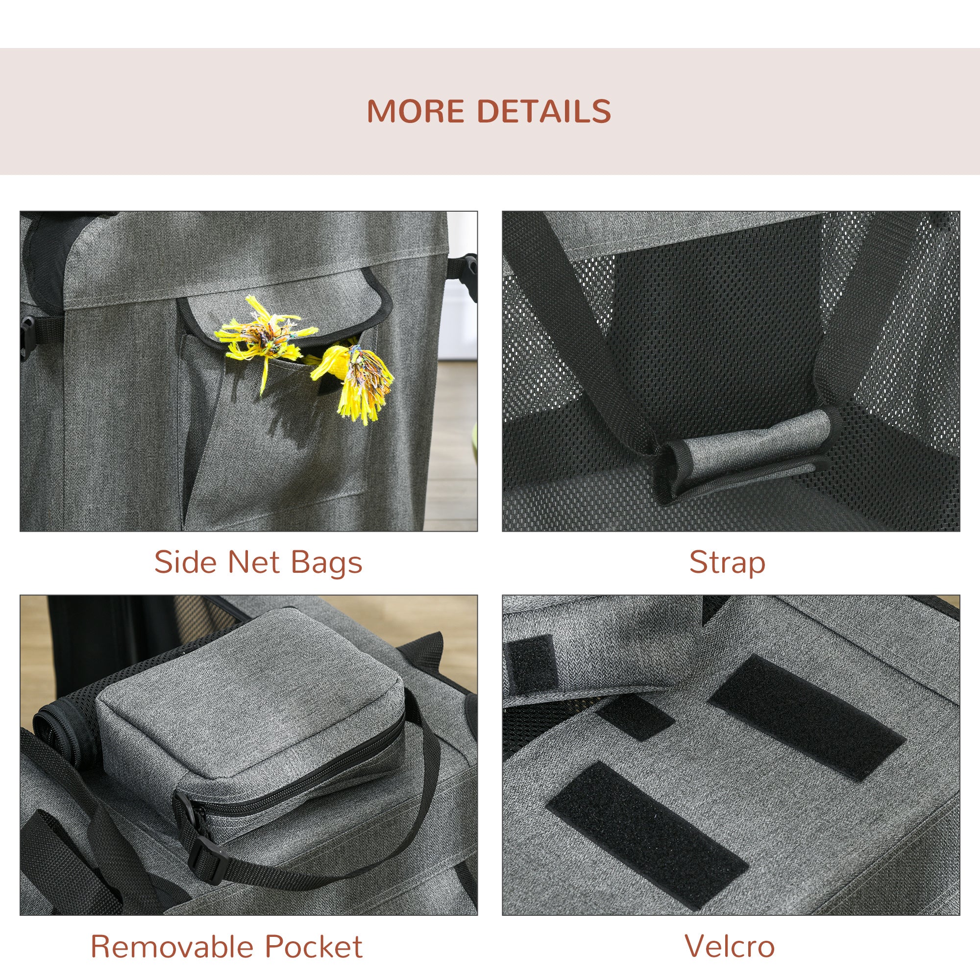 PawHut Folding Pet Carrier Bag House W/ Cushion Storage, Grey 60x41.5x41cm - Image 7