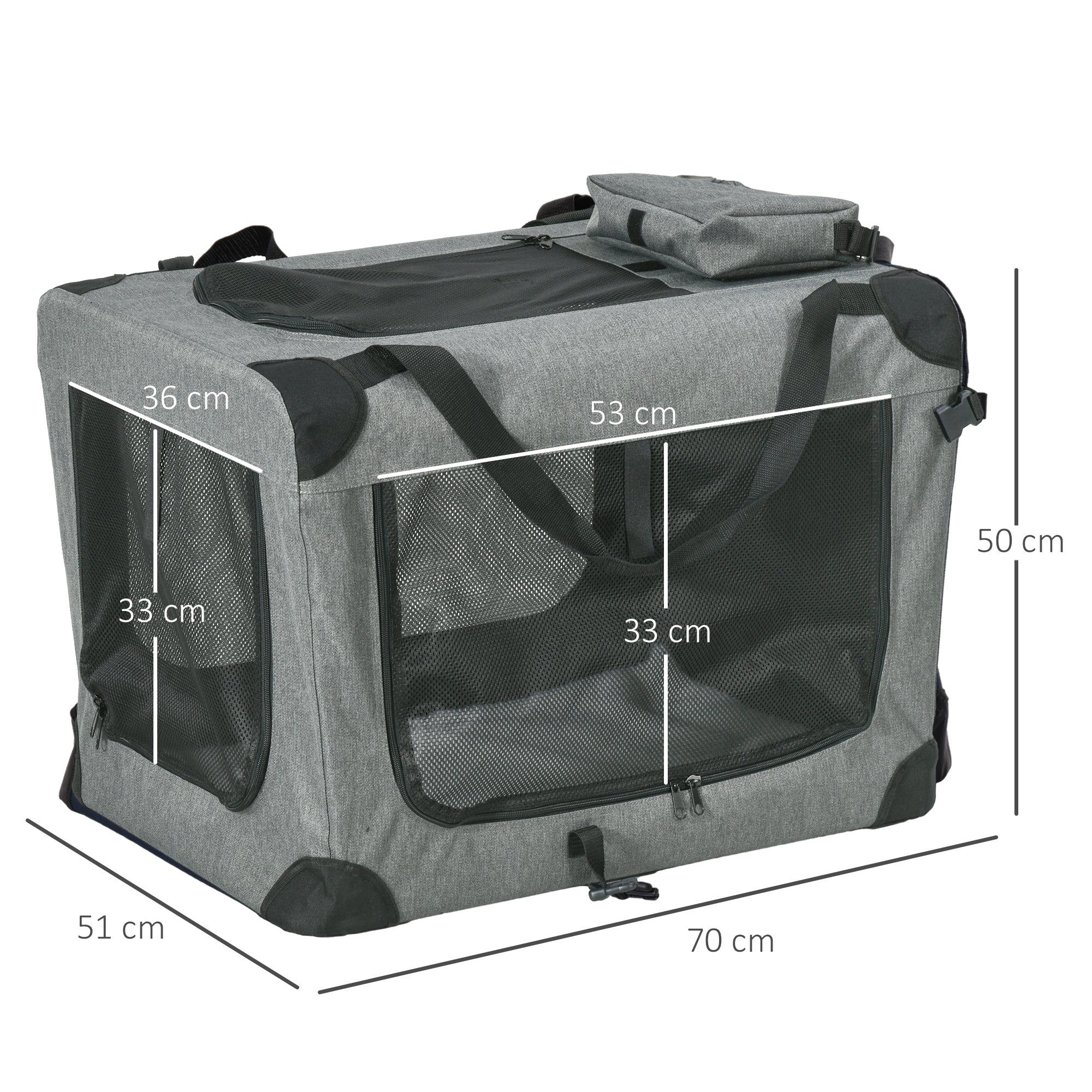 PawHut Folding Pet Carrier Bag House W/ Cushion Storage, Grey 70x51x50cm - Image 5