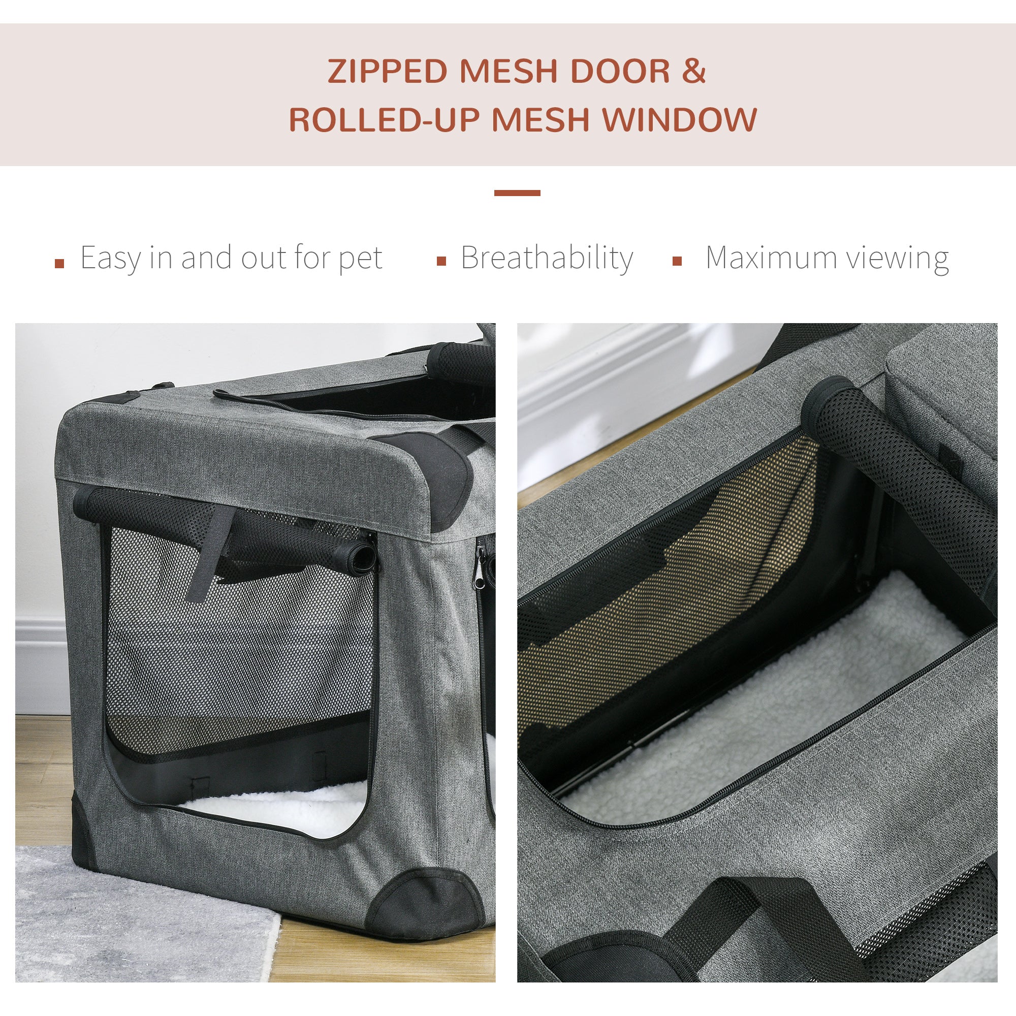 PawHut Folding Pet Carrier Bag House W/ Cushion Storage, Grey 70x51x50cm - Image 6