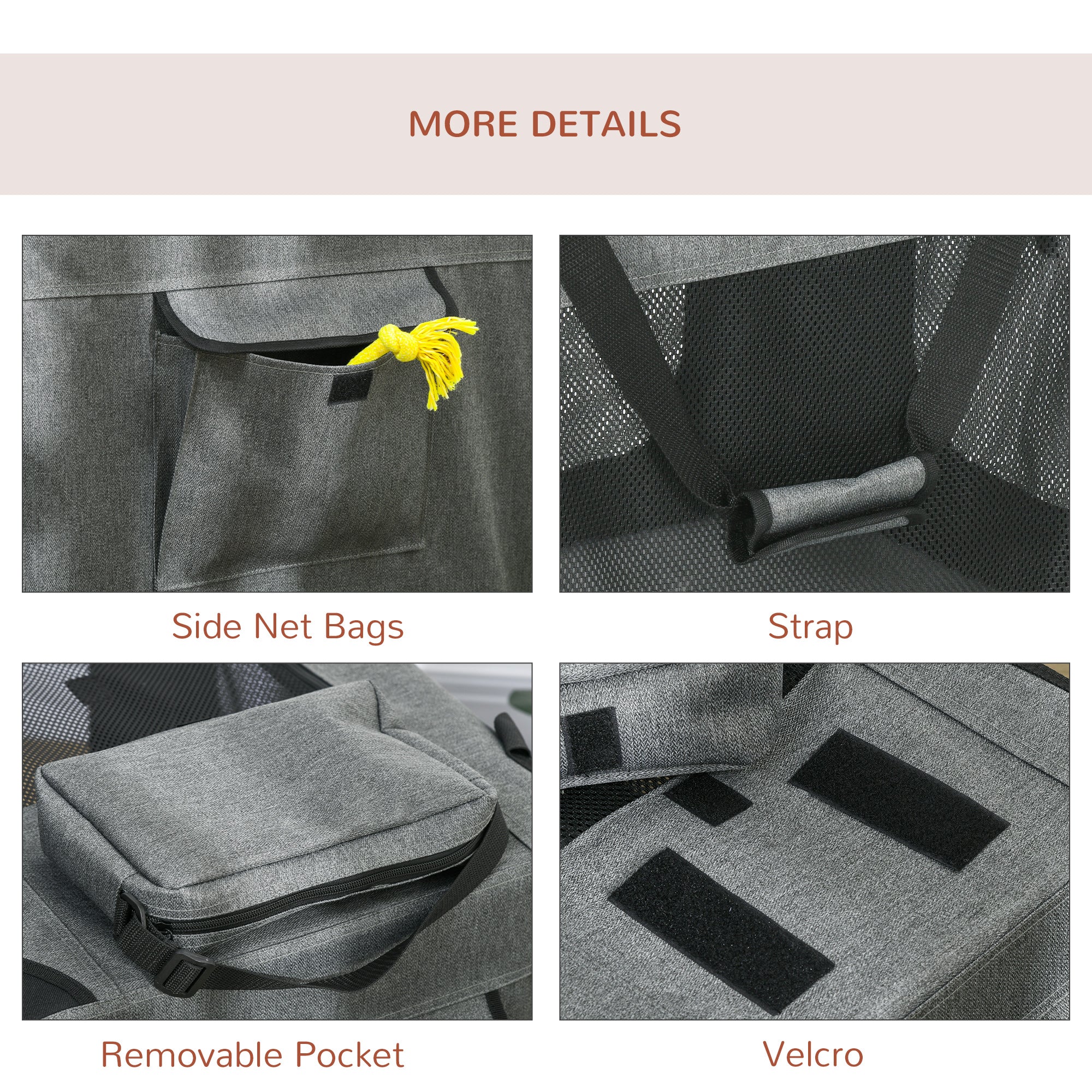 PawHut Folding Pet Carrier Bag House W/ Cushion Storage, Grey 70x51x50cm - Image 7