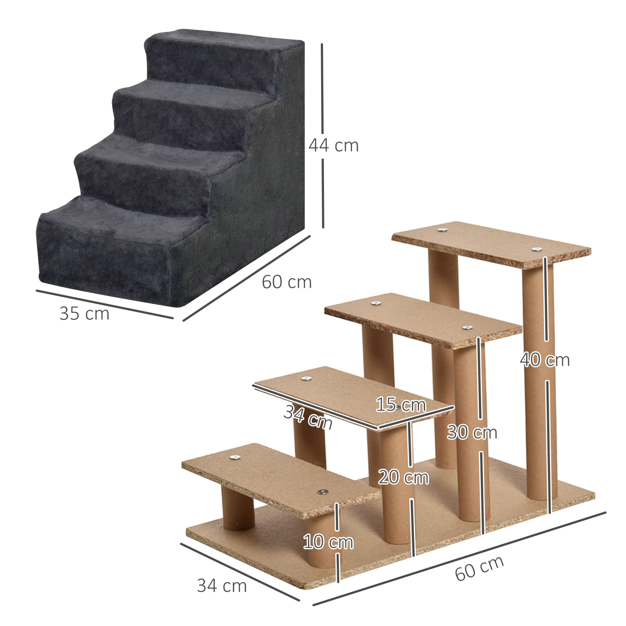 PawHut Four-Step Portable Dog Stairs with Washable Plush Cover, Dark Grey - Image 5