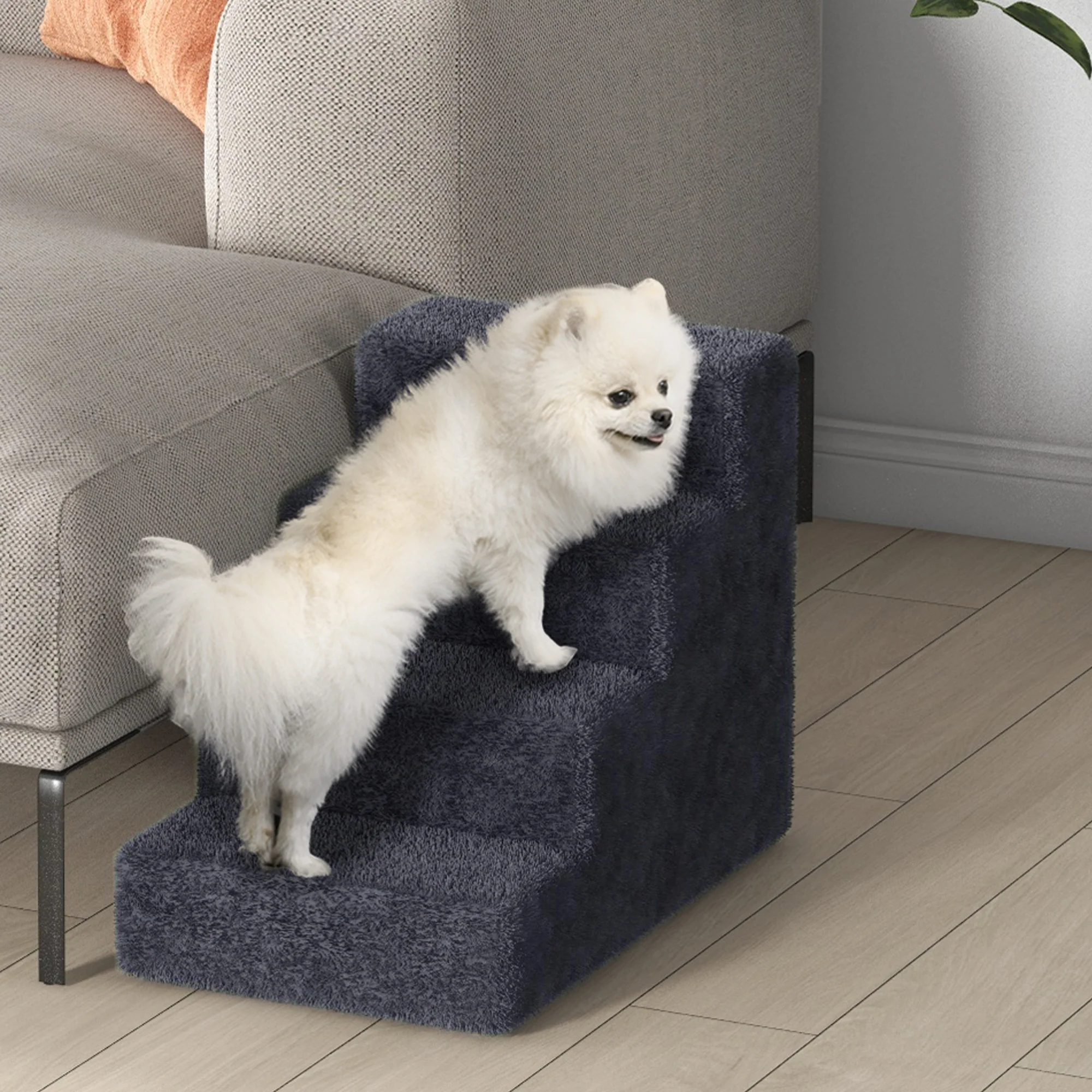 PawHut Four-Step Portable Dog Stairs with Washable Plush Cover, Dark Grey - Image 9