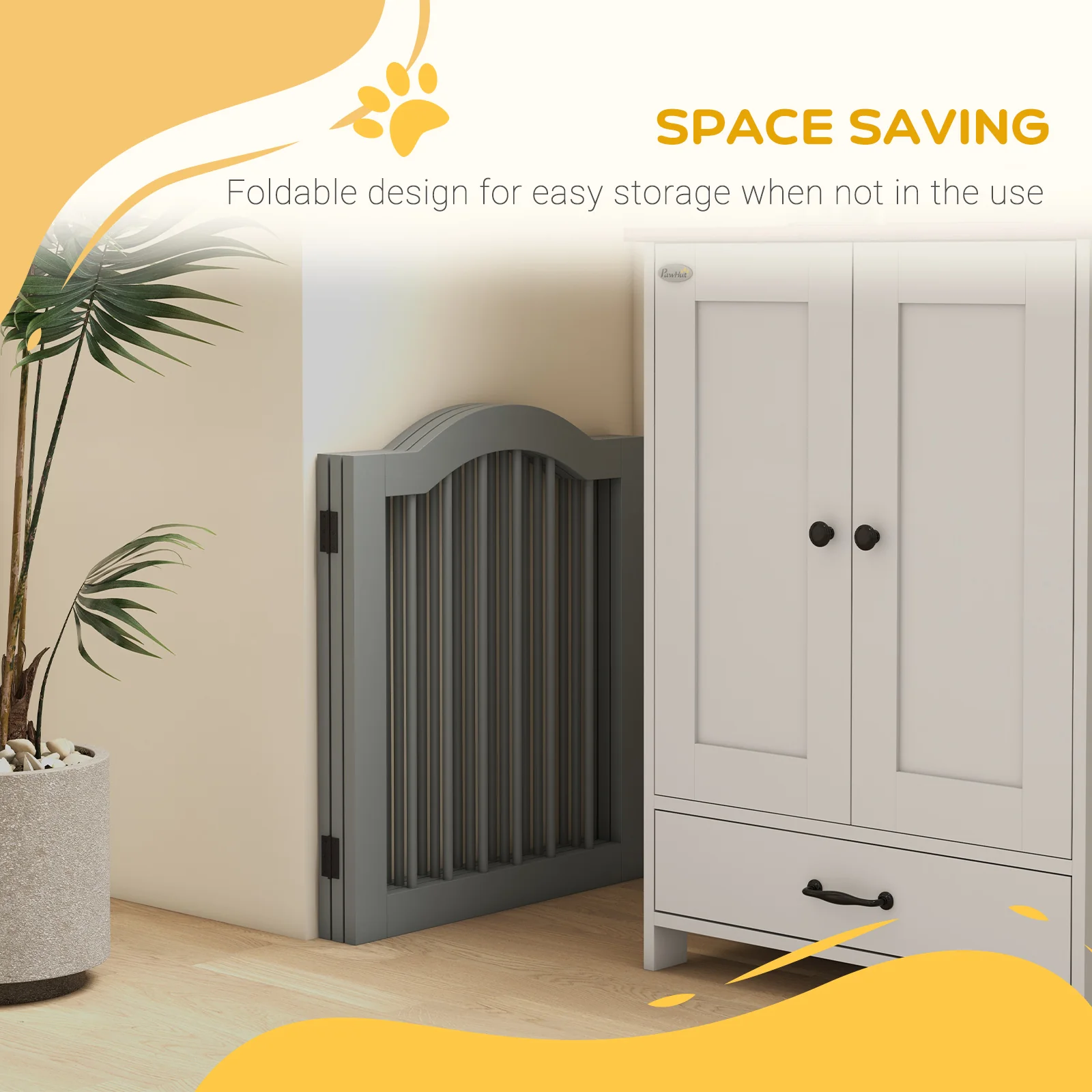 PawHut Freestanding Pet Gate Barrier 3 Pannel w/ Support Feet Light Grey - Image 4