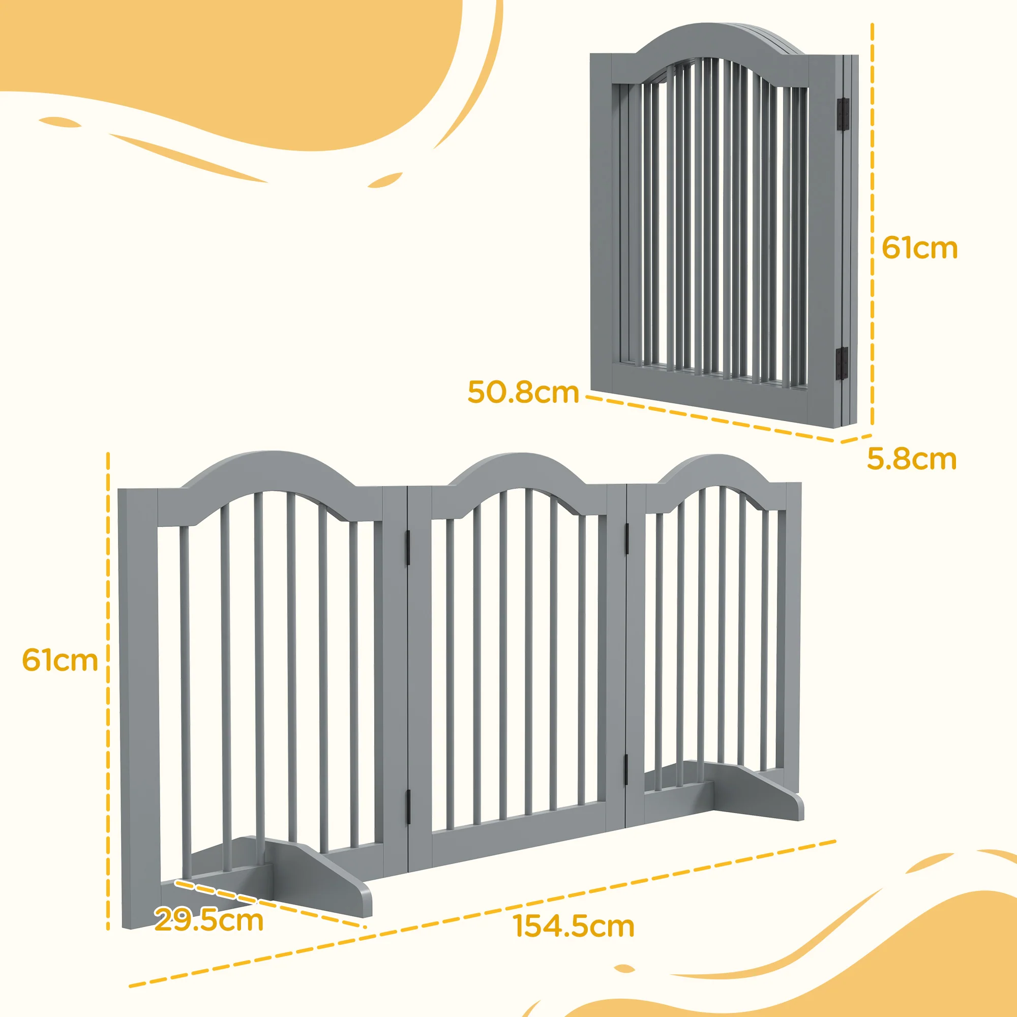 PawHut Freestanding Pet Gate Barrier 3 Pannel w/ Support Feet Light Grey - Image 5