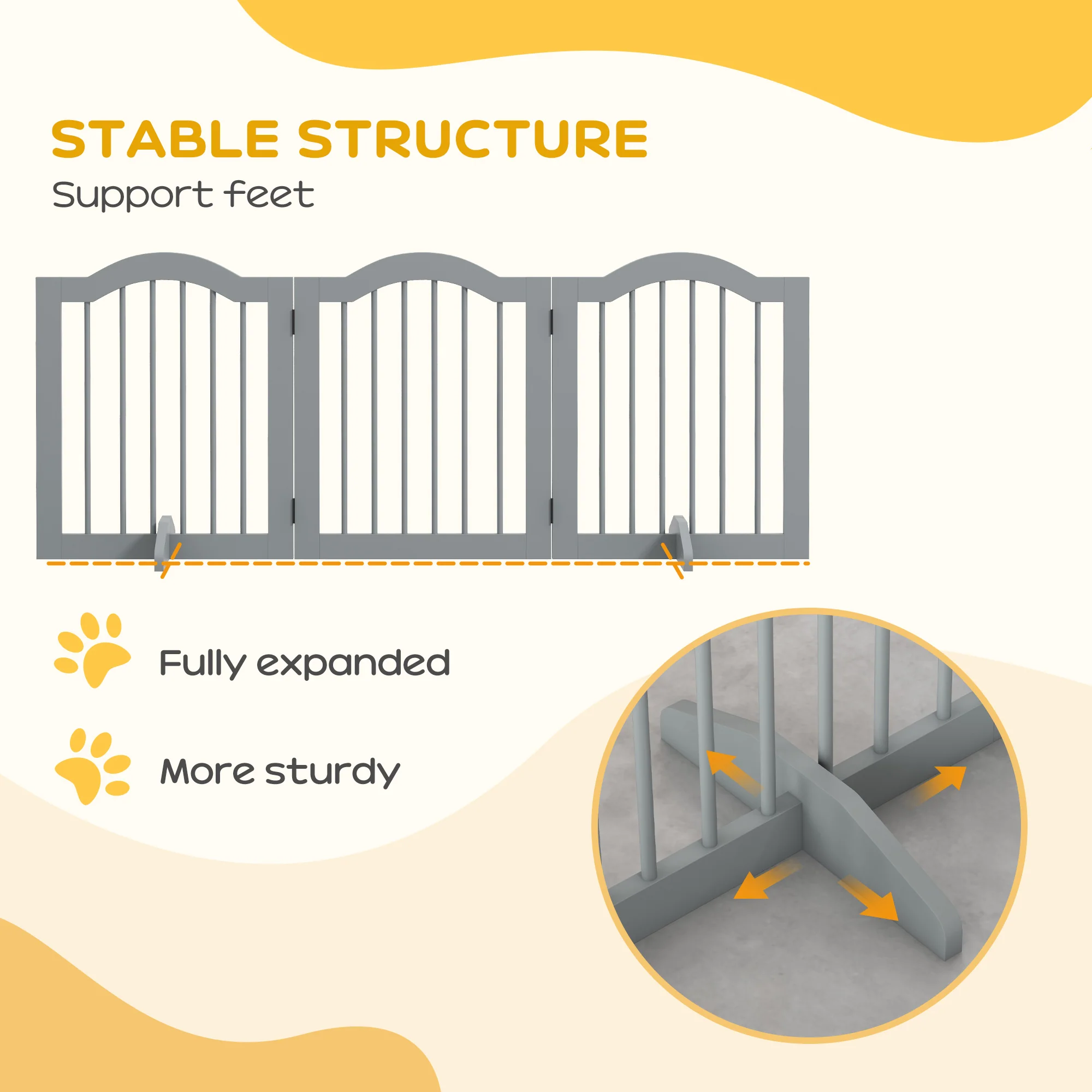 PawHut Freestanding Pet Gate Barrier 3 Pannel w/ Support Feet Light Grey - Image 7