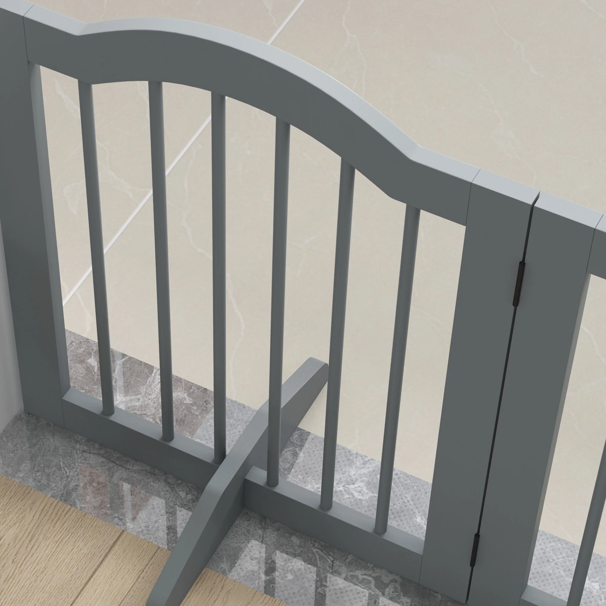 PawHut Freestanding Pet Gate Barrier 3 Pannel w/ Support Feet Light Grey - Image 9