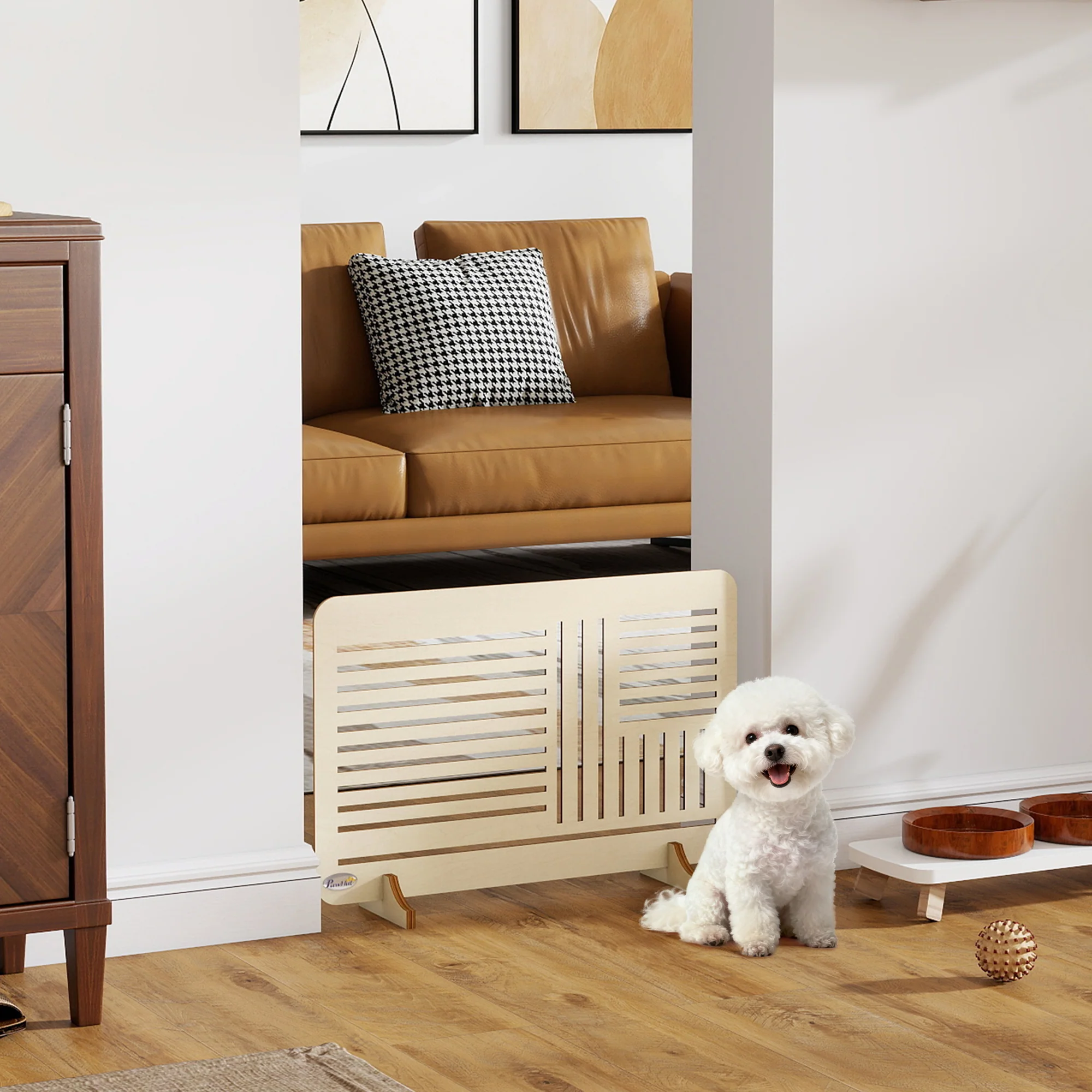 PawHut Freestanding Pet Gate for Small Dogs, 75 x 51 cm, Natural - Image 2