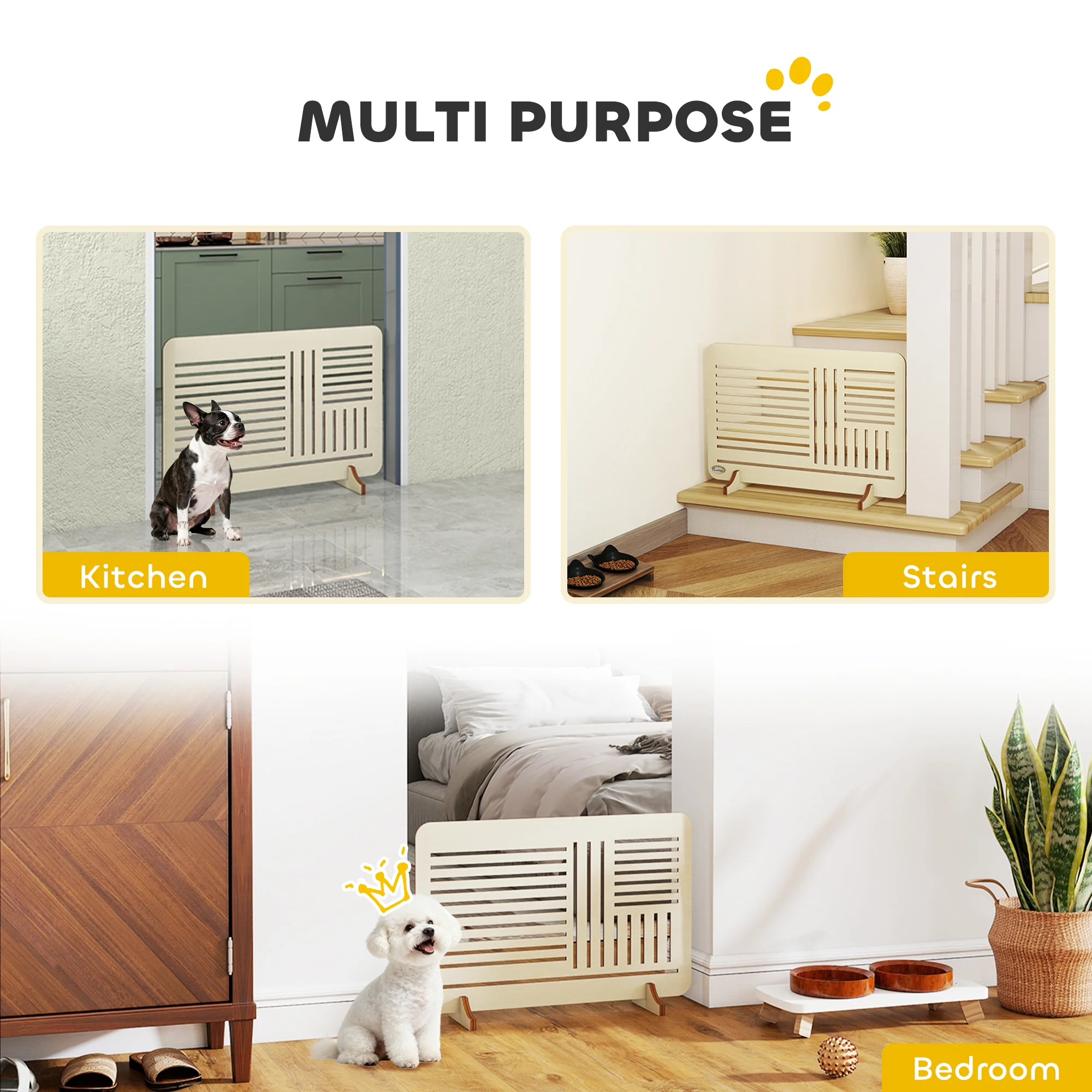 PawHut Freestanding Pet Gate for Small Dogs, 75 x 51 cm, Natural - Image 3