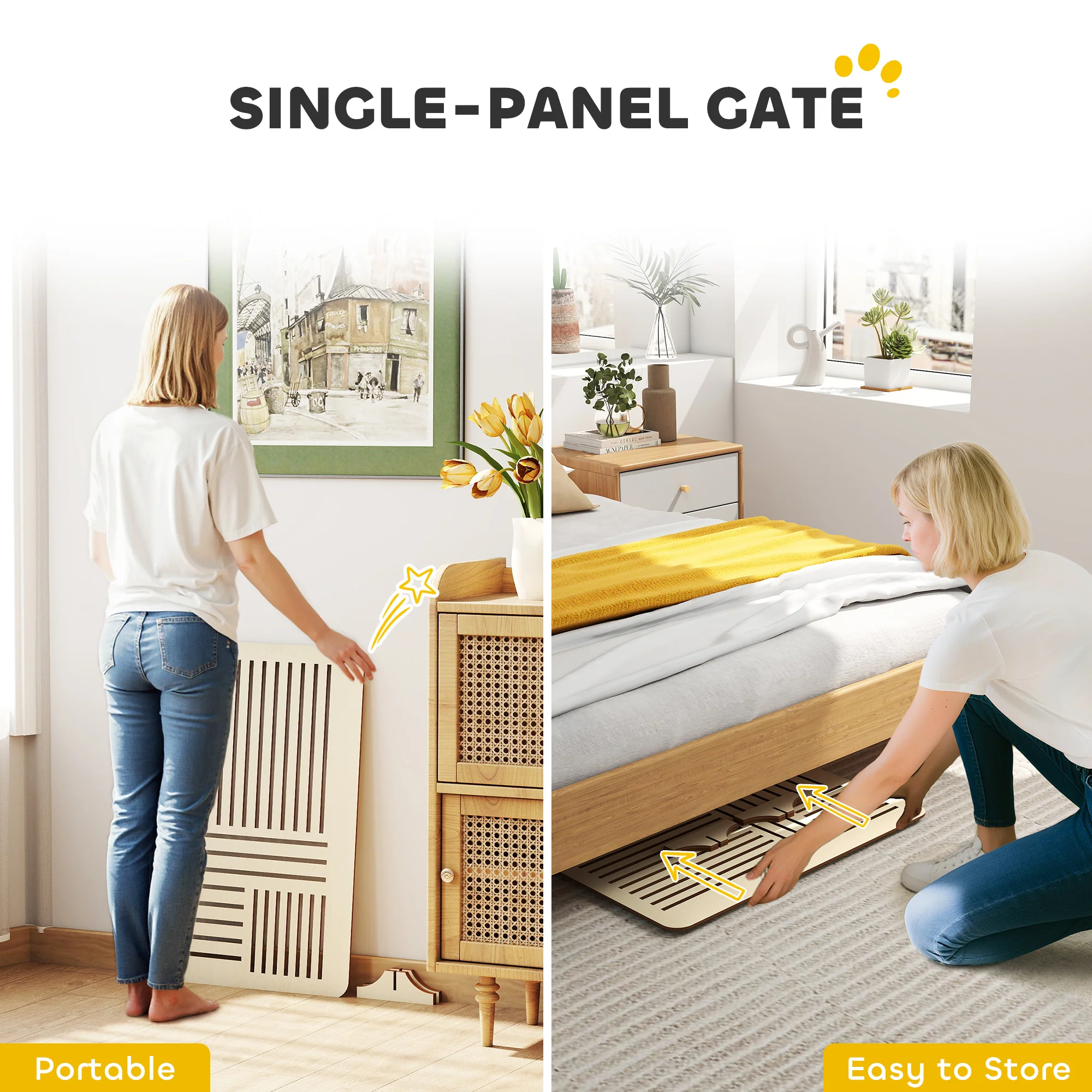 PawHut Freestanding Pet Gate for Small Dogs, 75 x 51 cm, Natural - Image 4