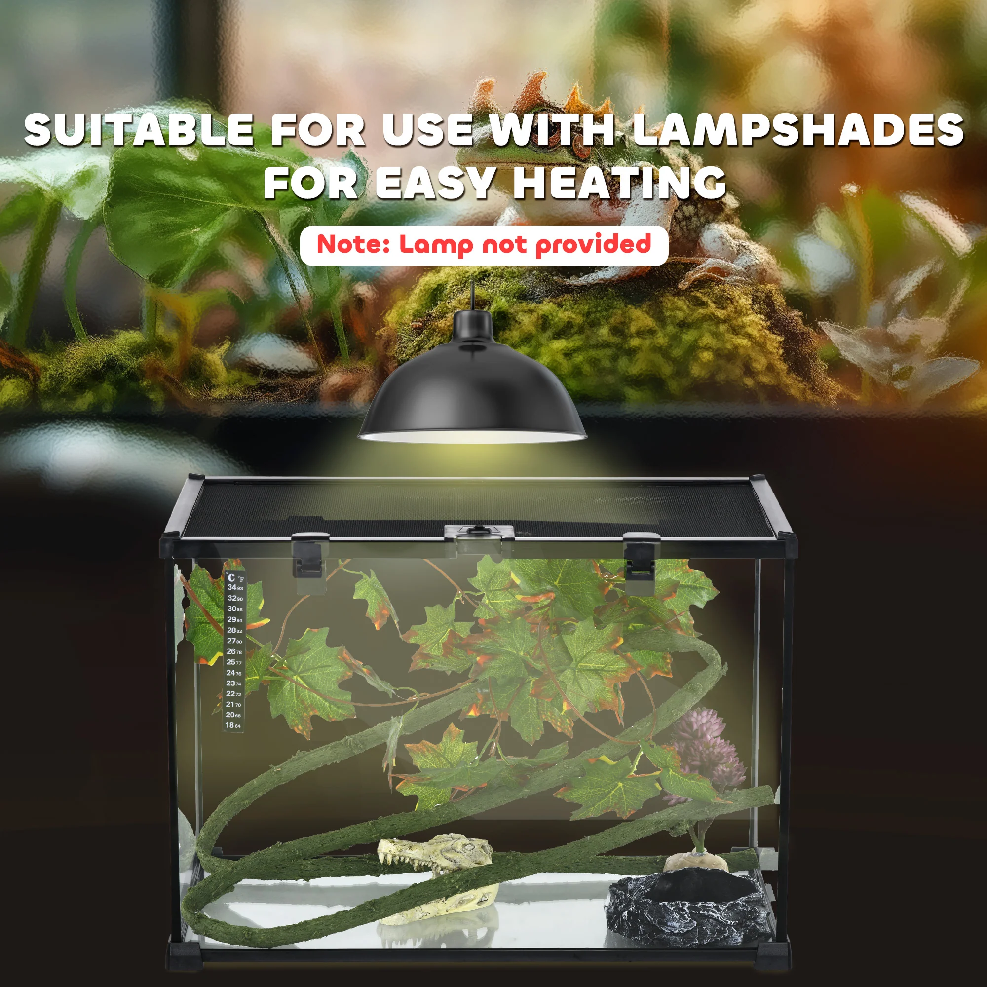 PawHut Glass Reptile Terrarium with Thermometer, Decor Kit, Heated - Black - Image 18