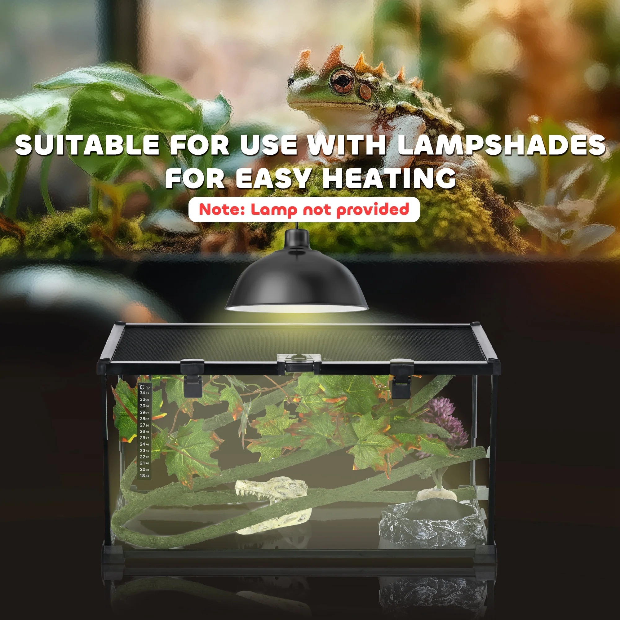 PawHut Glass Reptile Terrarium with Thermometer, Decor Kit, Heated - Black - Image 9
