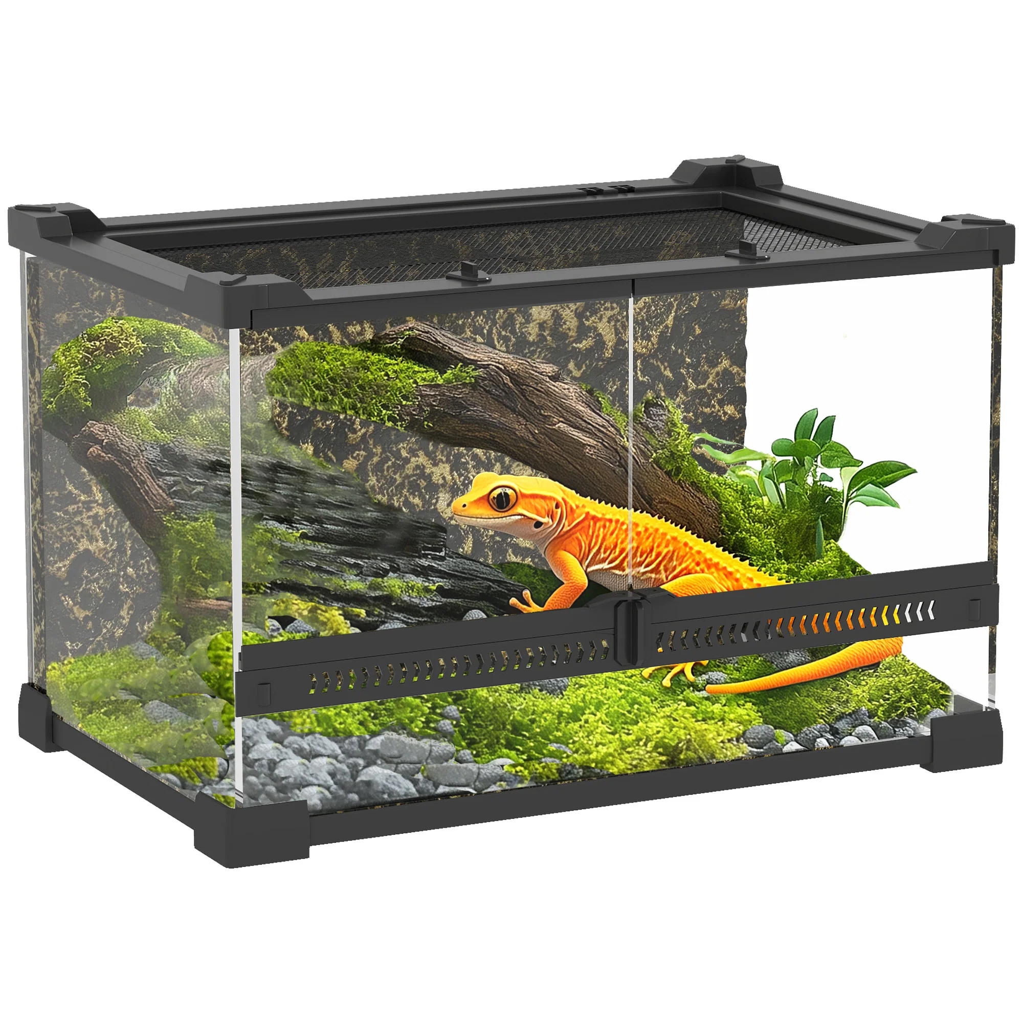 PawHut Glass Terrarium Reptile Vivarium With Stone Background