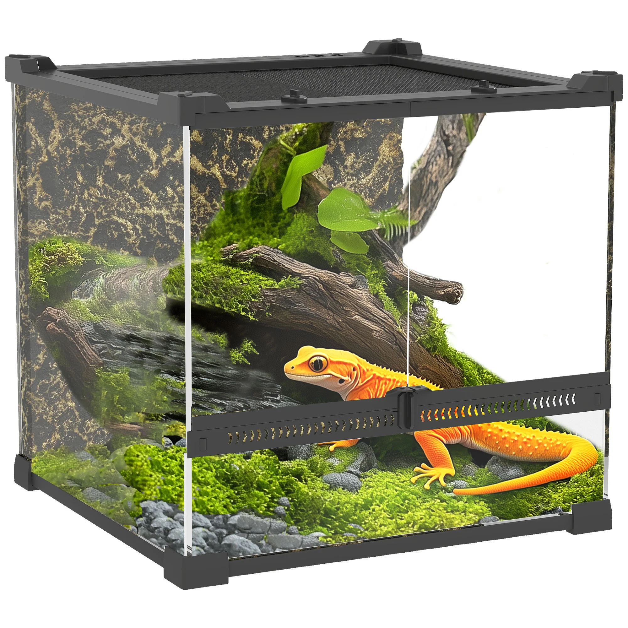 PawHut Glass Terrarium Reptile Vivarium With Stone Background - Image 10